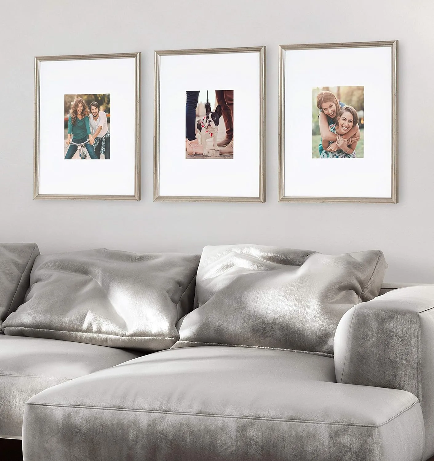 Kate and Laurel Adlynn Wall Picture Frame Set, 16" x 20" matted to 8" x 10", Warm Silver