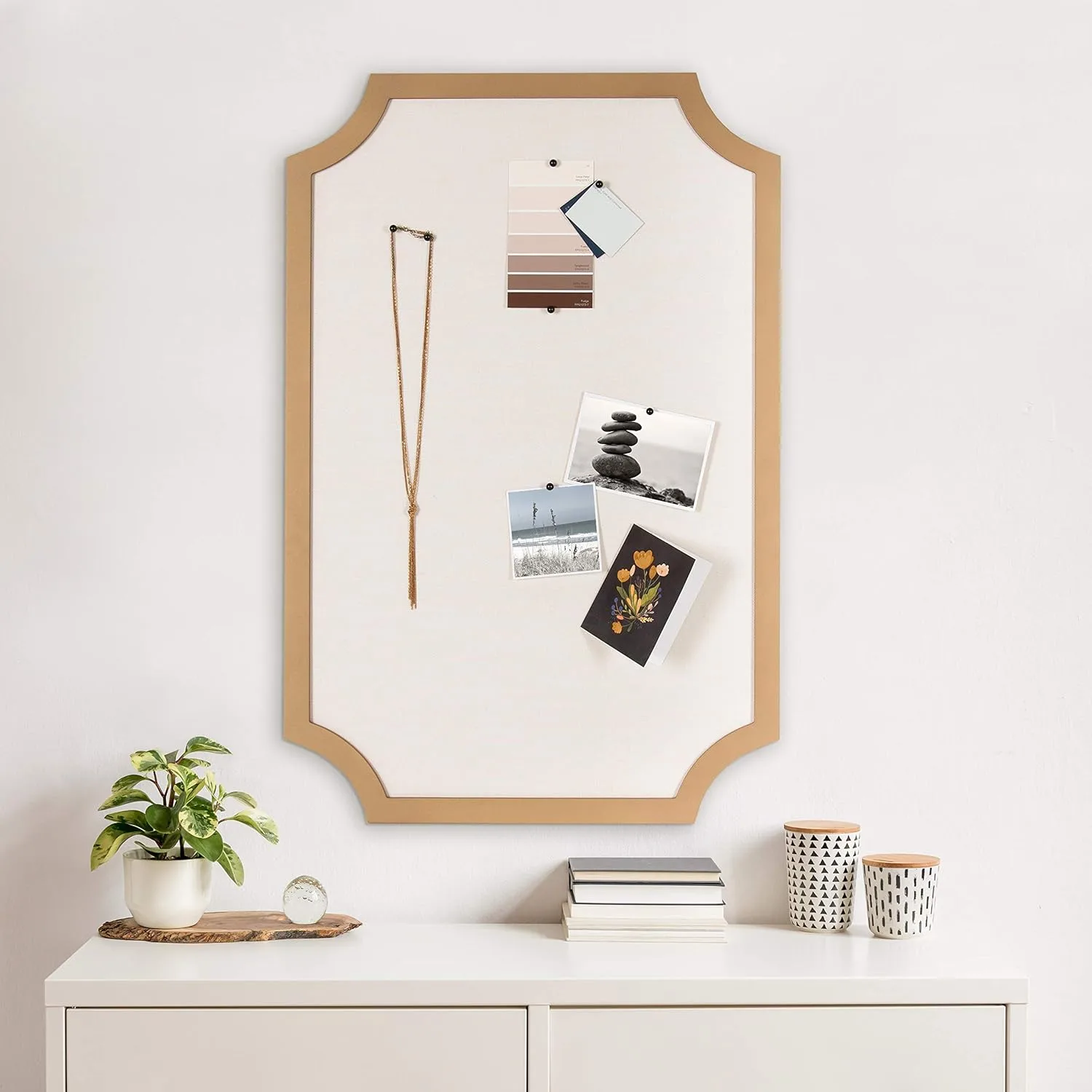 Kate and Laurel Holbrook Modern Scalloped Fabric Pinboard, 24 x 36, Gold, Decorative Bulletin Board for Wall