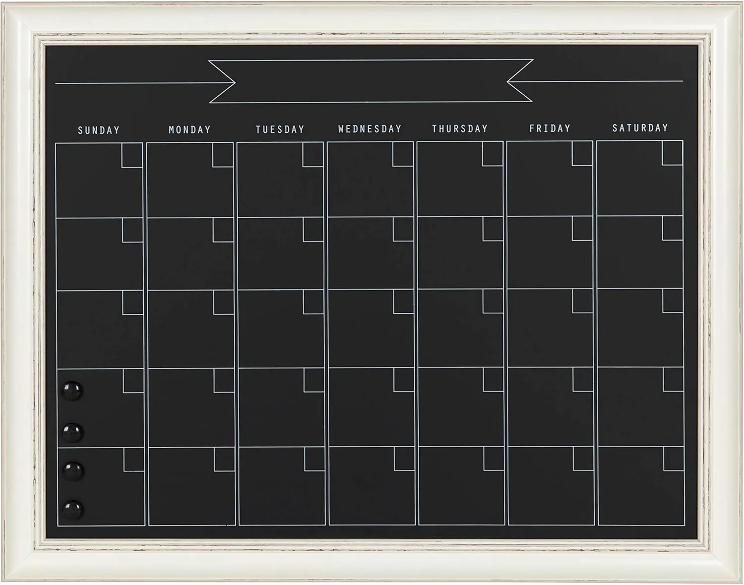 Kate and Laurel Macon Magnetic Framed Chalkboard Monthly Calendar, 22-15/16in x 28-15/16in, Black, White Plastic Frame
