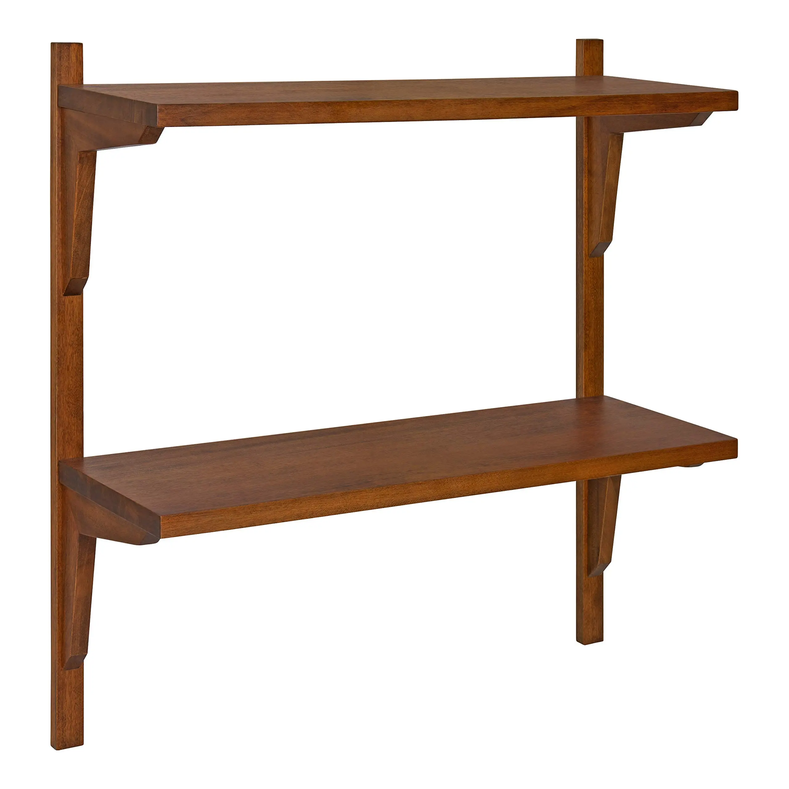 Kate and Laurel Meridien Mid-Century Wall Shelves, 24" x 8" x 24", Walnut