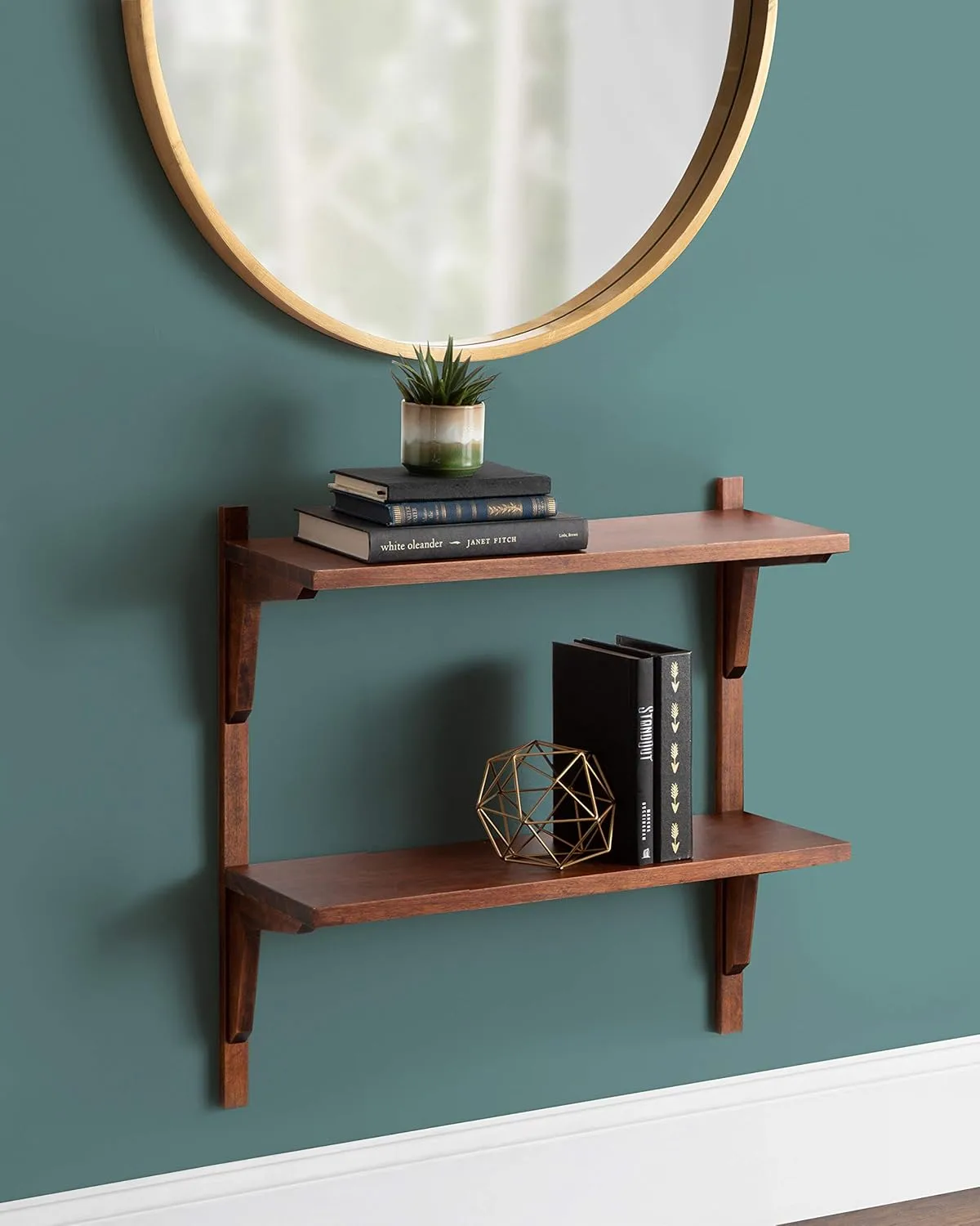 Kate and Laurel Meridien Mid-Century Wall Shelves, 24" x 8" x 24", Walnut