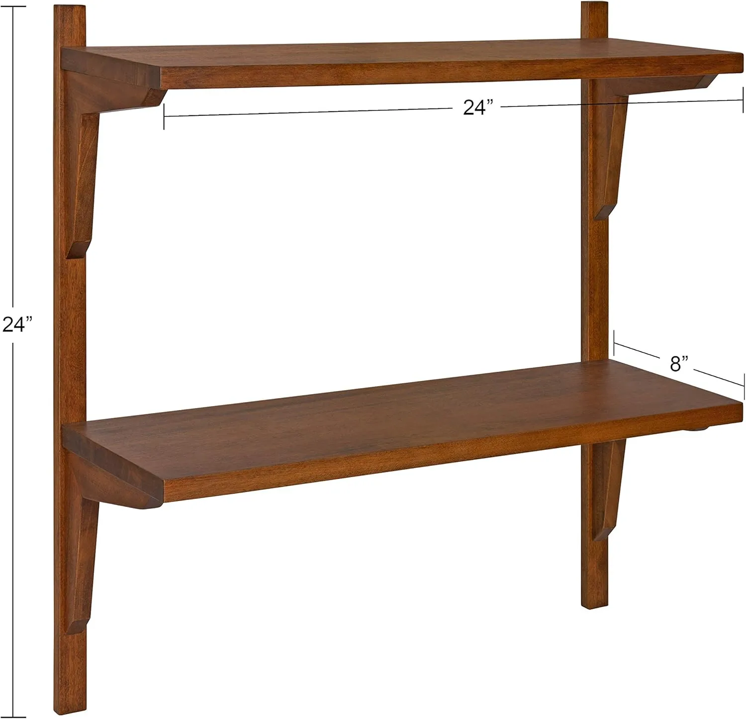 Kate and Laurel Meridien Mid-Century Wall Shelves, 24" x 8" x 24", Walnut