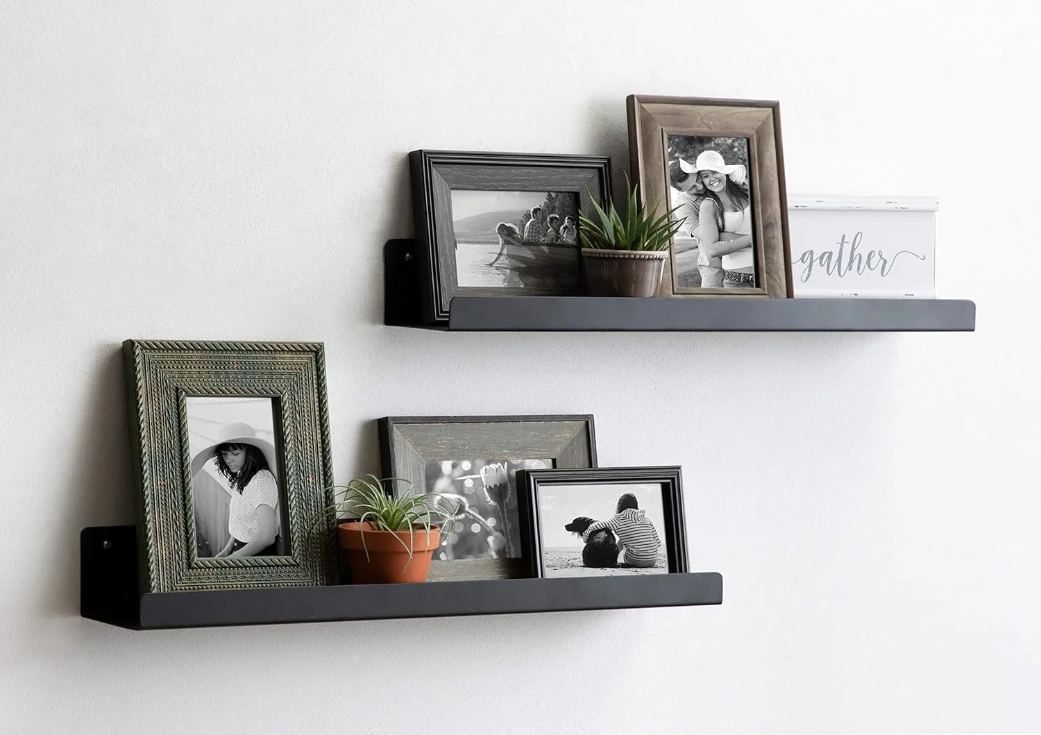 Kate and Laurel Mezzo Modern Metal Ledge Wall Shelf, 24" W x 4.25" D x 3" H, Black, Set of 2