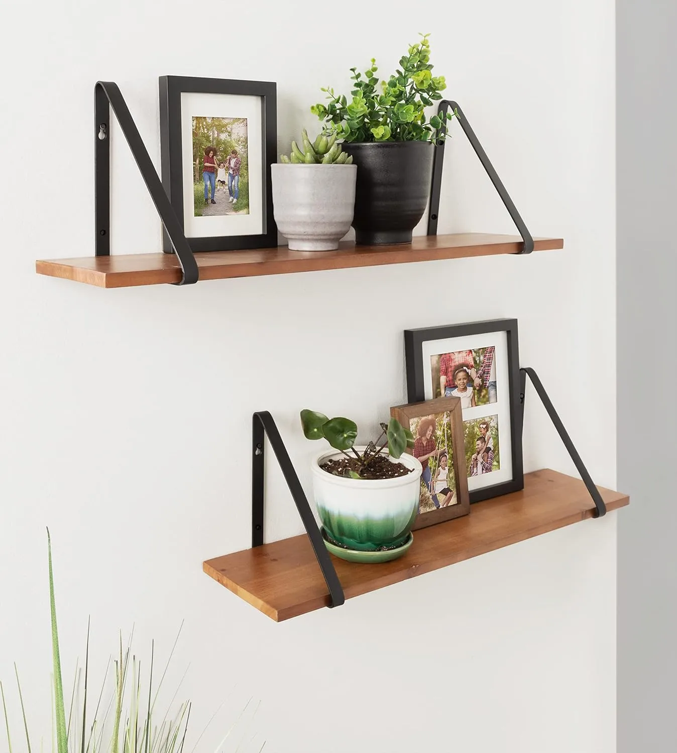 KATE AND LAUREL Soloman Wooden Floating Shelves with Metal Brackets