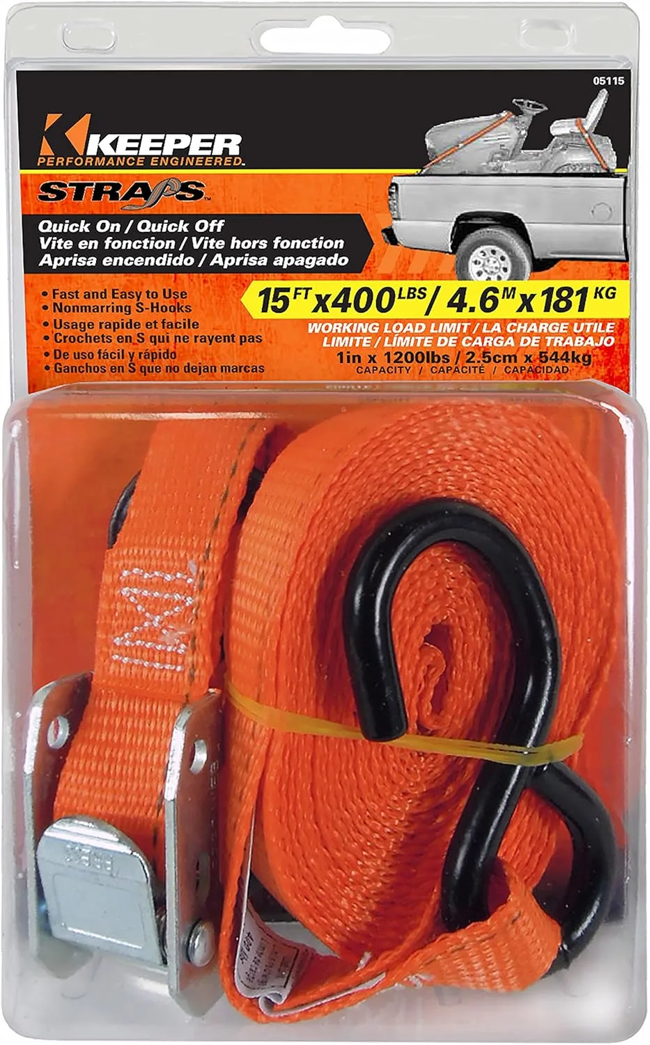 KEEPER 1-inch Cam Buckle Tie-Down with S Hooks