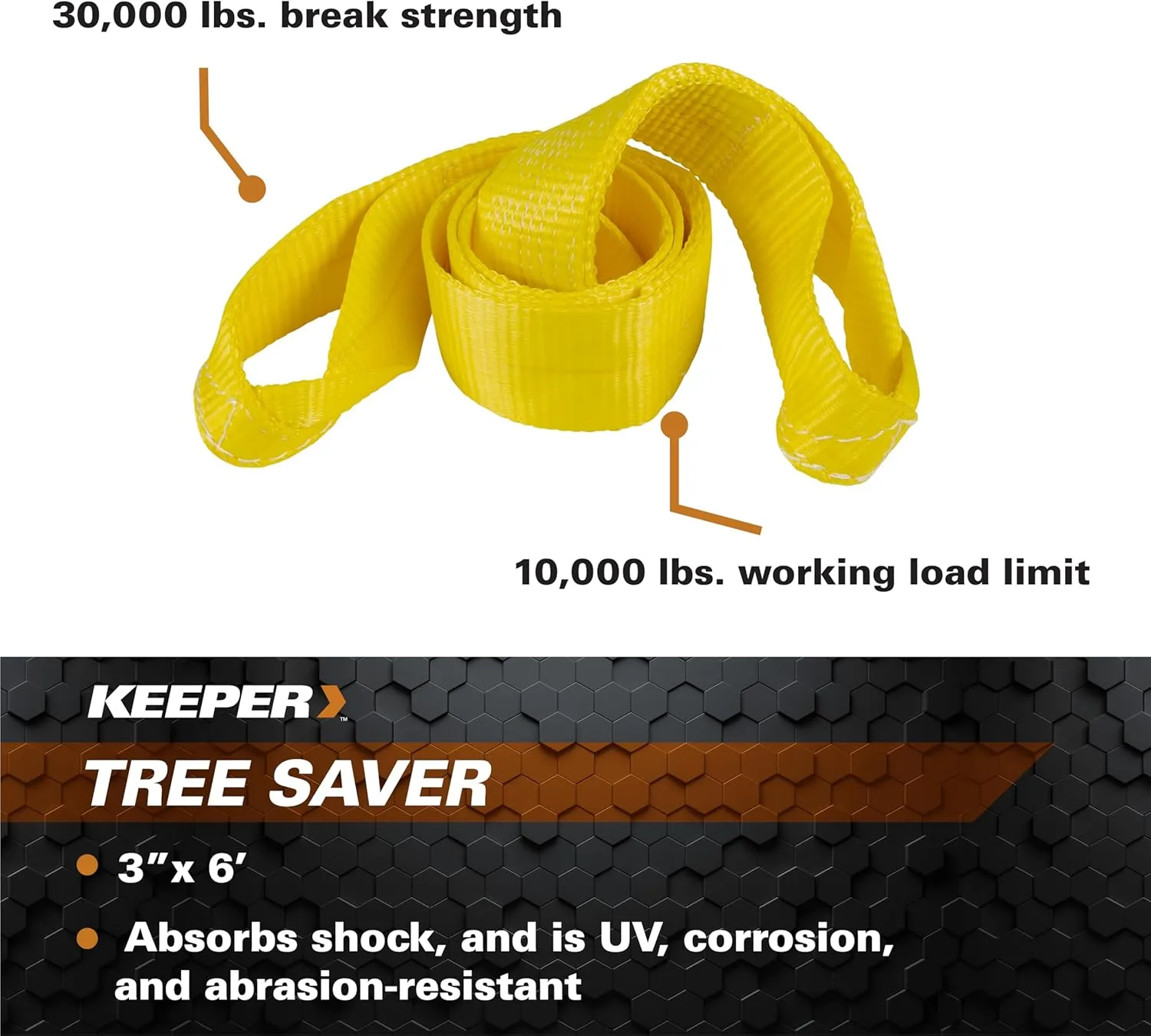 Keeper Hampton PROD 3" x 6' Tree Saver Winch Strap - 10,000 lb WLL, 30,000 lb Break Strength