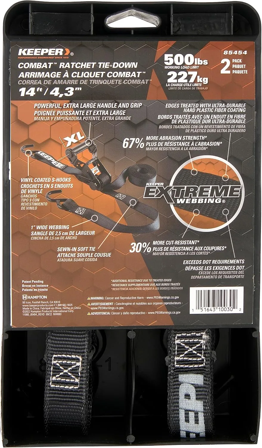 KEEPER Extreme Webbing Combat Ratchet Tie-Downs with Double J Hooks