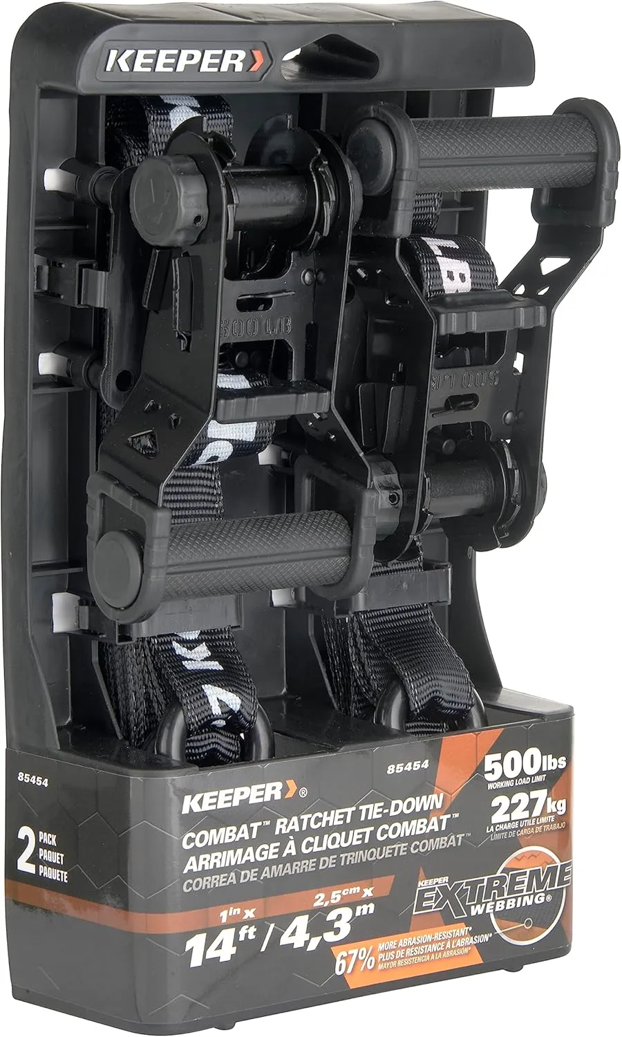 KEEPER Extreme Webbing Combat Ratchet Tie-Downs with Double J Hooks