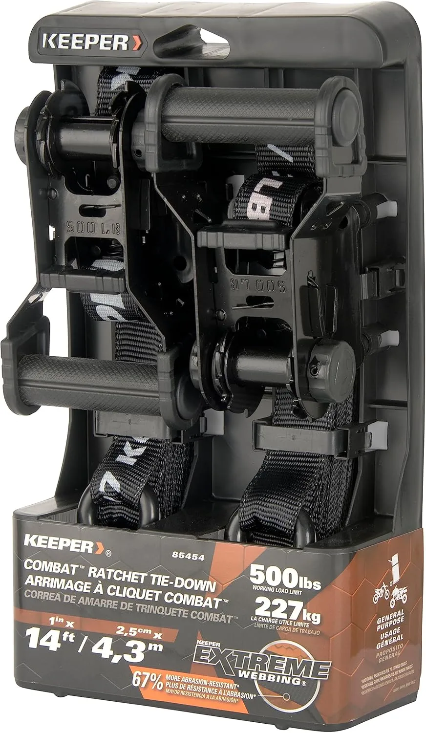 KEEPER Extreme Webbing Combat Ratchet Tie-Downs with Double J Hooks