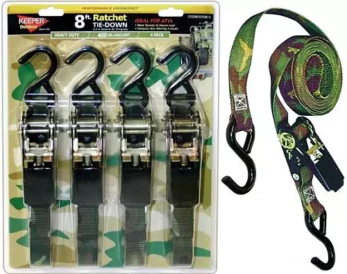 Ratchet Tie Down, Camo, 8-Ft., 4-Pk.