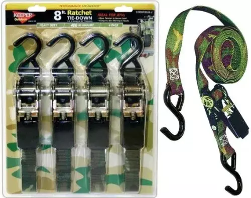 Ratchet Tie Down, Camo, 8-Ft., 4-Pk.