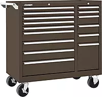 Kennedy Manufacturing 315XB 39" 15-Drawer Industrial Double-Bank Rolling Tool Cart with Cabinet and Chest, Brown
