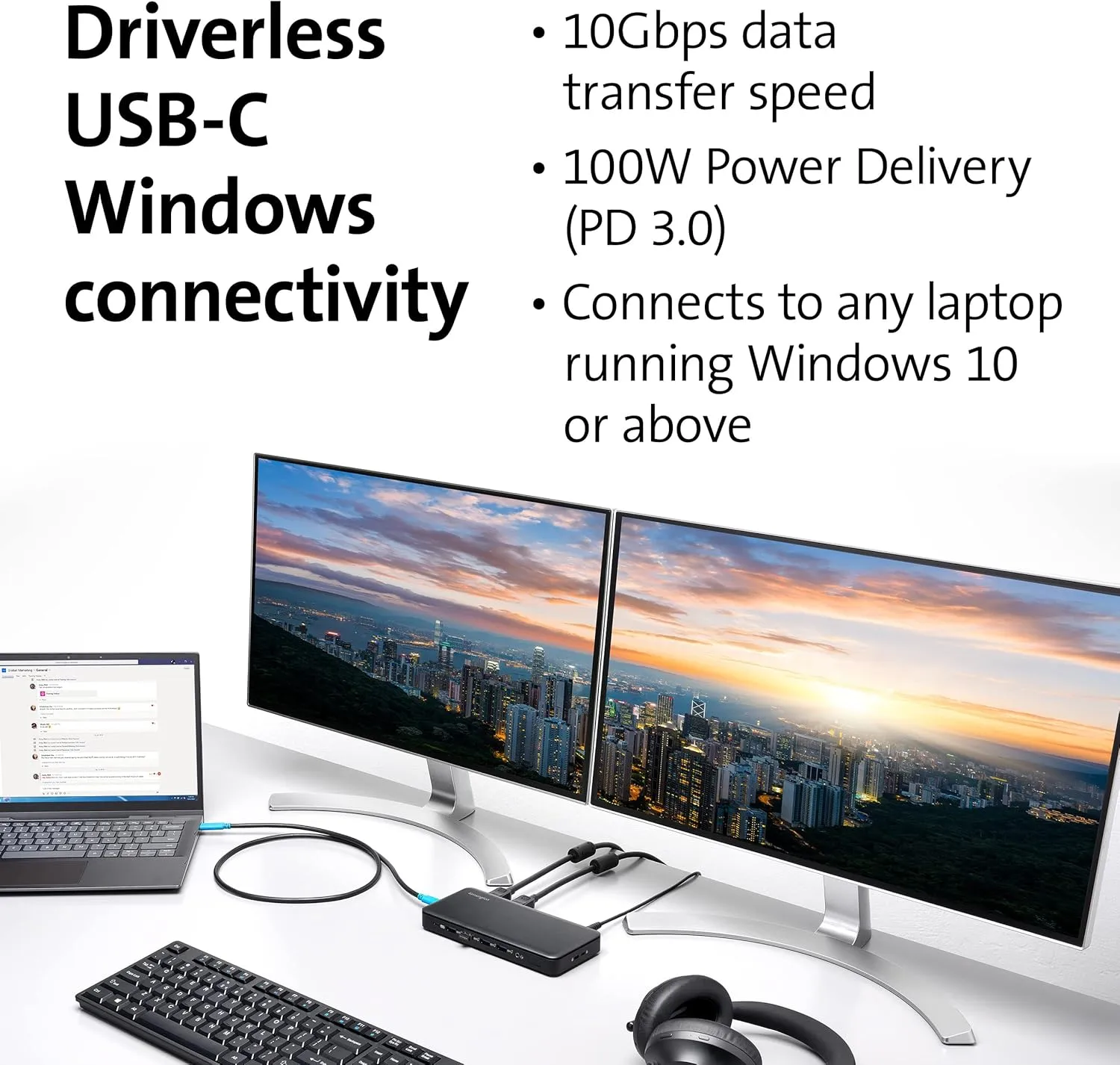 Kensington Triple Display USB-C Docking Station with 100W PD for Dell, HP, Lenovo, Acer, ASUS, Razer