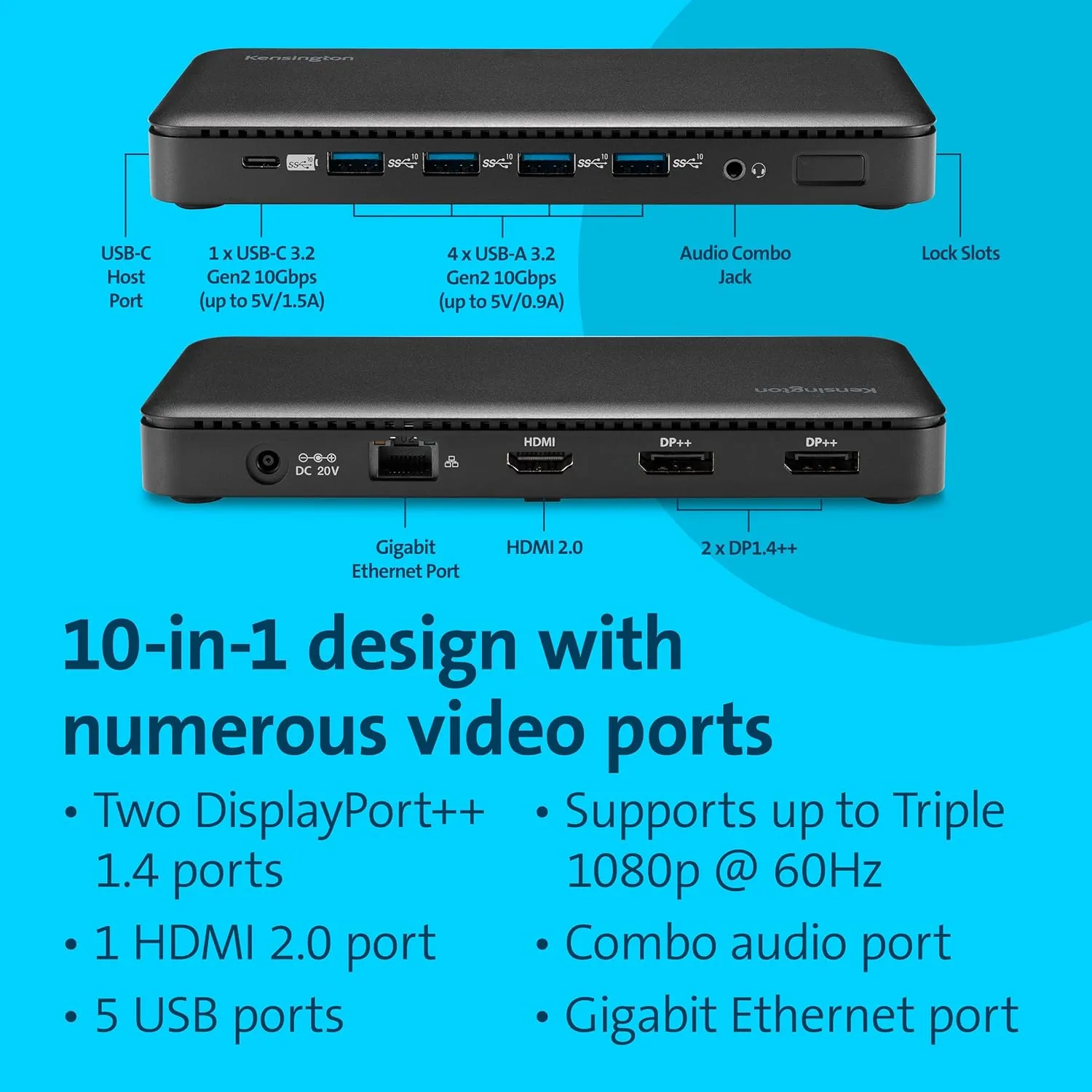 Kensington Triple Display USB-C Docking Station with 100W PD for Dell, HP, Lenovo, Acer, ASUS, Razer
