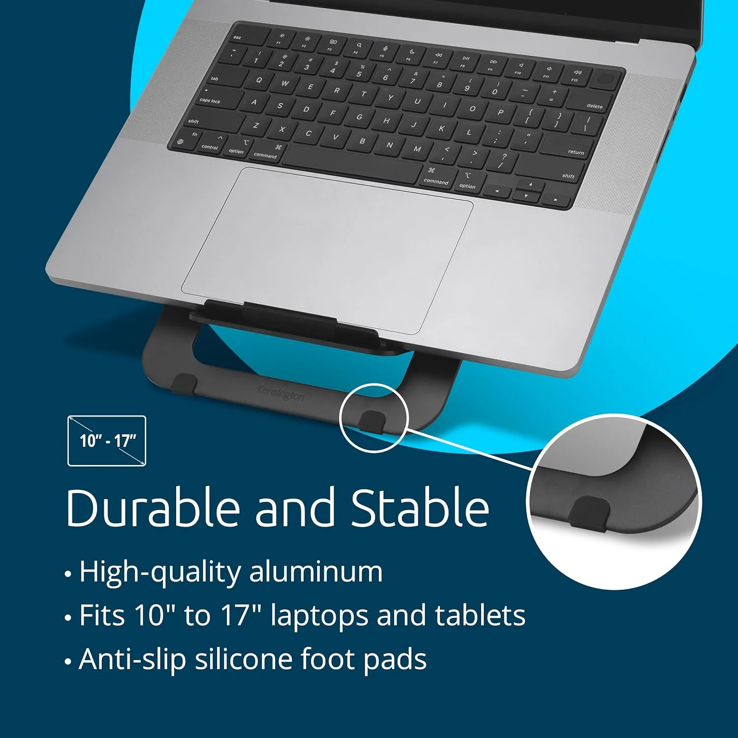 Kensington Adjustable Aluminum Laptop Stand for Desk, Ultra-Slim Lightweight Foldable Portable Notebook Holder