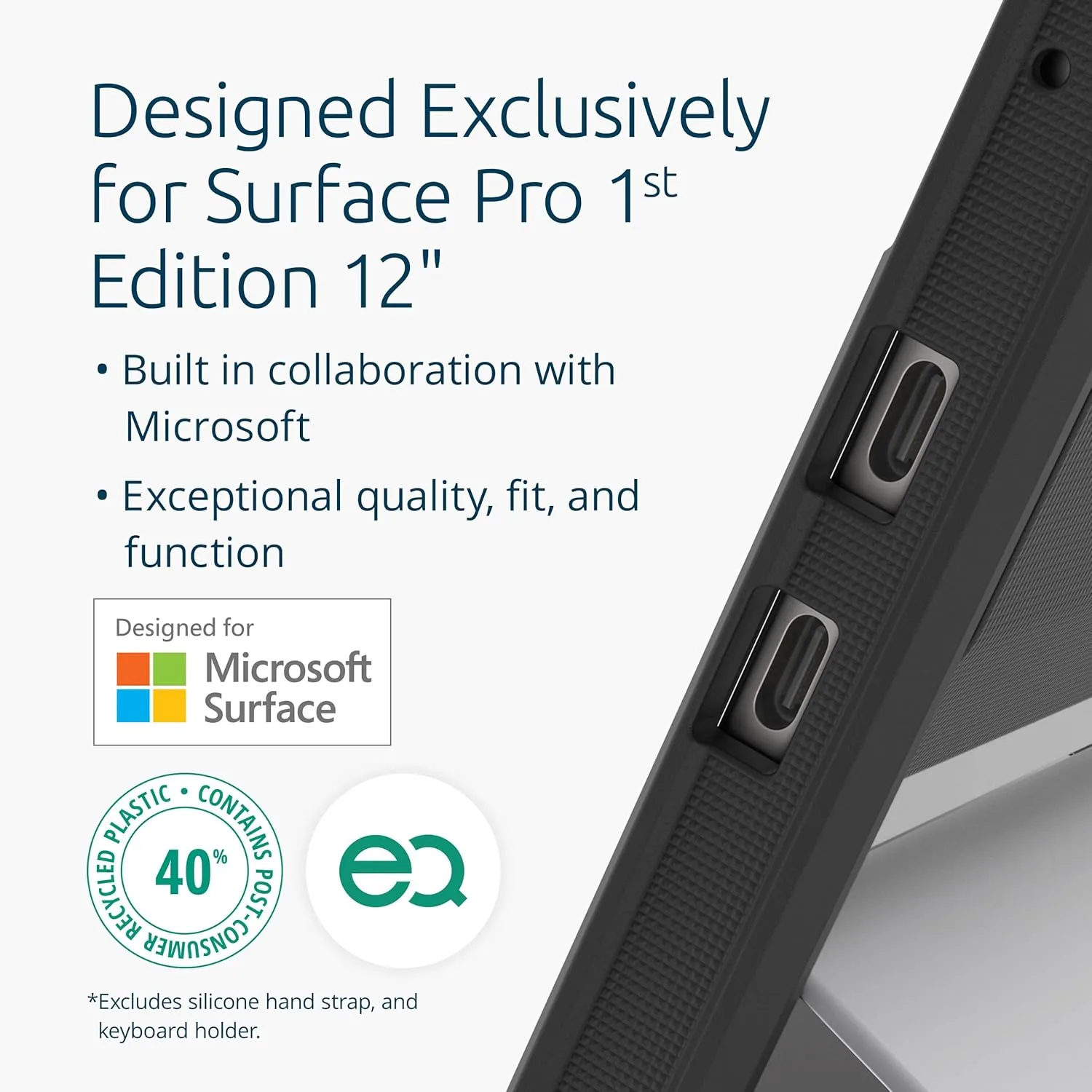 Kensington Blackbelt EQ Rugged Case for Surface Pro 12-inch 1st Edition, Military-Grade Protection, Hand Strap (K96543WW)