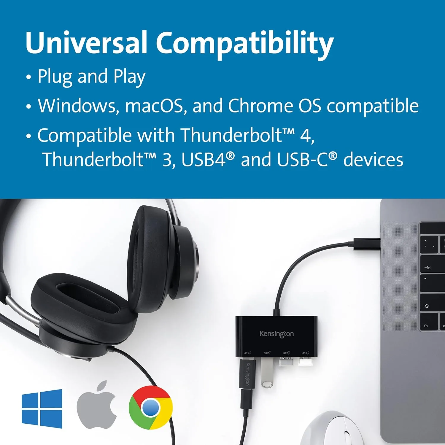 Kensington CH1200 USB-C 10Gbps 4-Port Hub, USB Type C to USB Adapter with 4 USB 3.0, Compatible with Thunderbolt 4