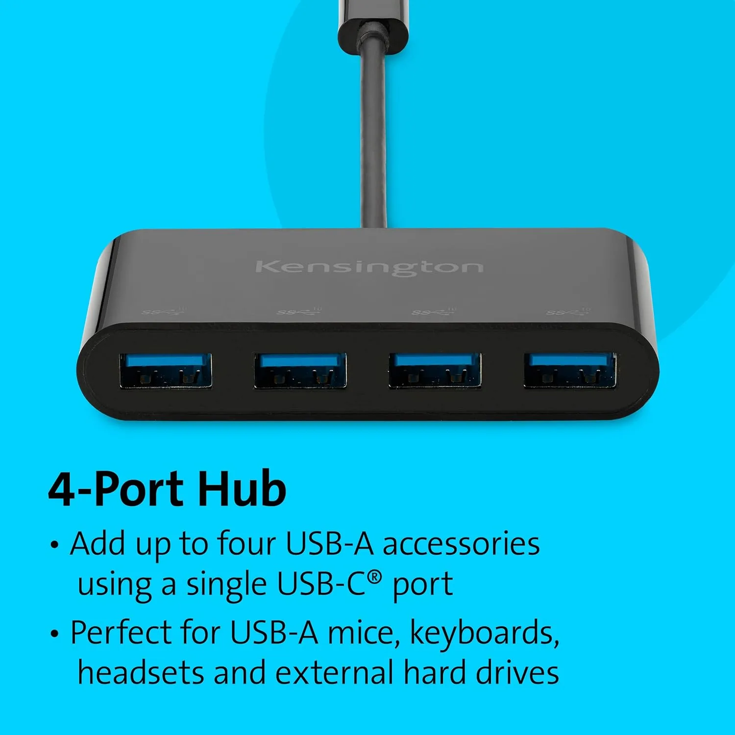 Kensington CH1200 USB-C 10Gbps 4-Port Hub, USB Type C to USB Adapter with 4 USB 3.0, Compatible with Thunderbolt 4