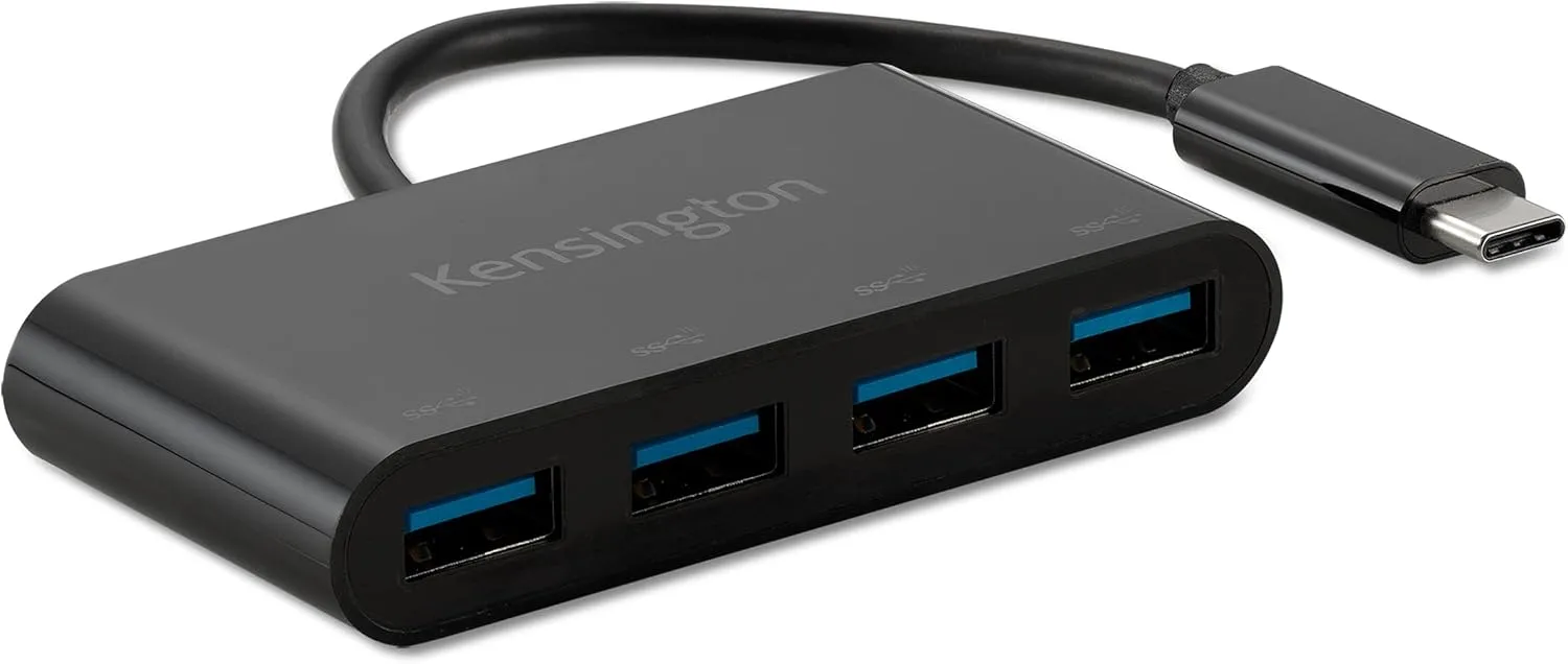 Kensington CH1200 USB-C 10Gbps 4-Port Hub, USB Type C to USB Adapter with 4 USB 3.0, Compatible with Thunderbolt 4