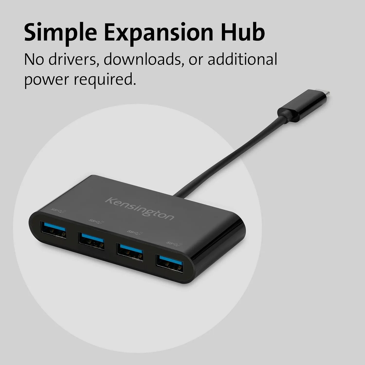 Kensington CH1200 USB-C 10Gbps 4-Port Hub, USB Type C to USB Adapter with 4 USB 3.0, Compatible with Thunderbolt 4