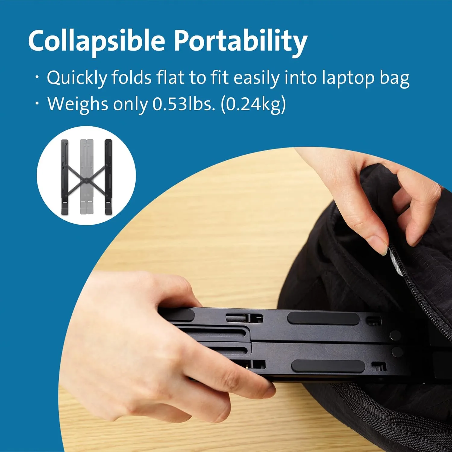 Kensington Portable Laptop Stand, Collapsible Aluminum Laptop Riser, Height Adjustable Laptop Cooling Stand for Up to 16\"
