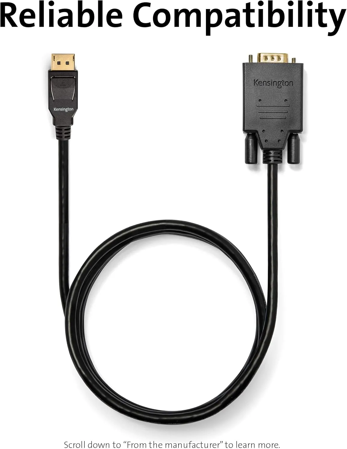 Kensington DisplayPort to VGA Cable (Support up to 1080P), 6ft (K33024WW)