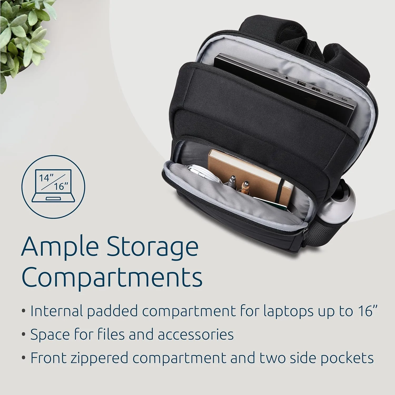 KENSINGTON Laptop Backpack — Padded Shoulder Straps, Side Pocket