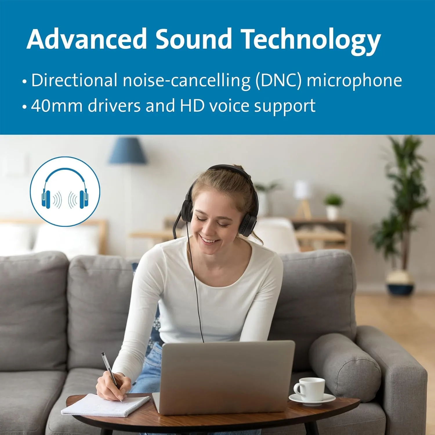 Kensington H1000 USB-C On-Ear Headset, 270° Rotating Noise-Canceling Microphone, Quick Buttons for Volume, Play/Pause, Mute