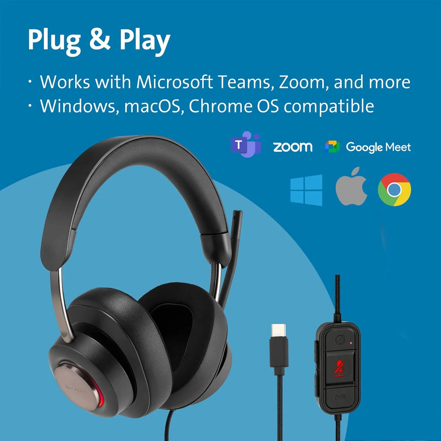 Kensington Noise Cancelling H2000 USB-C Over-Ear Headset (K83451WW)