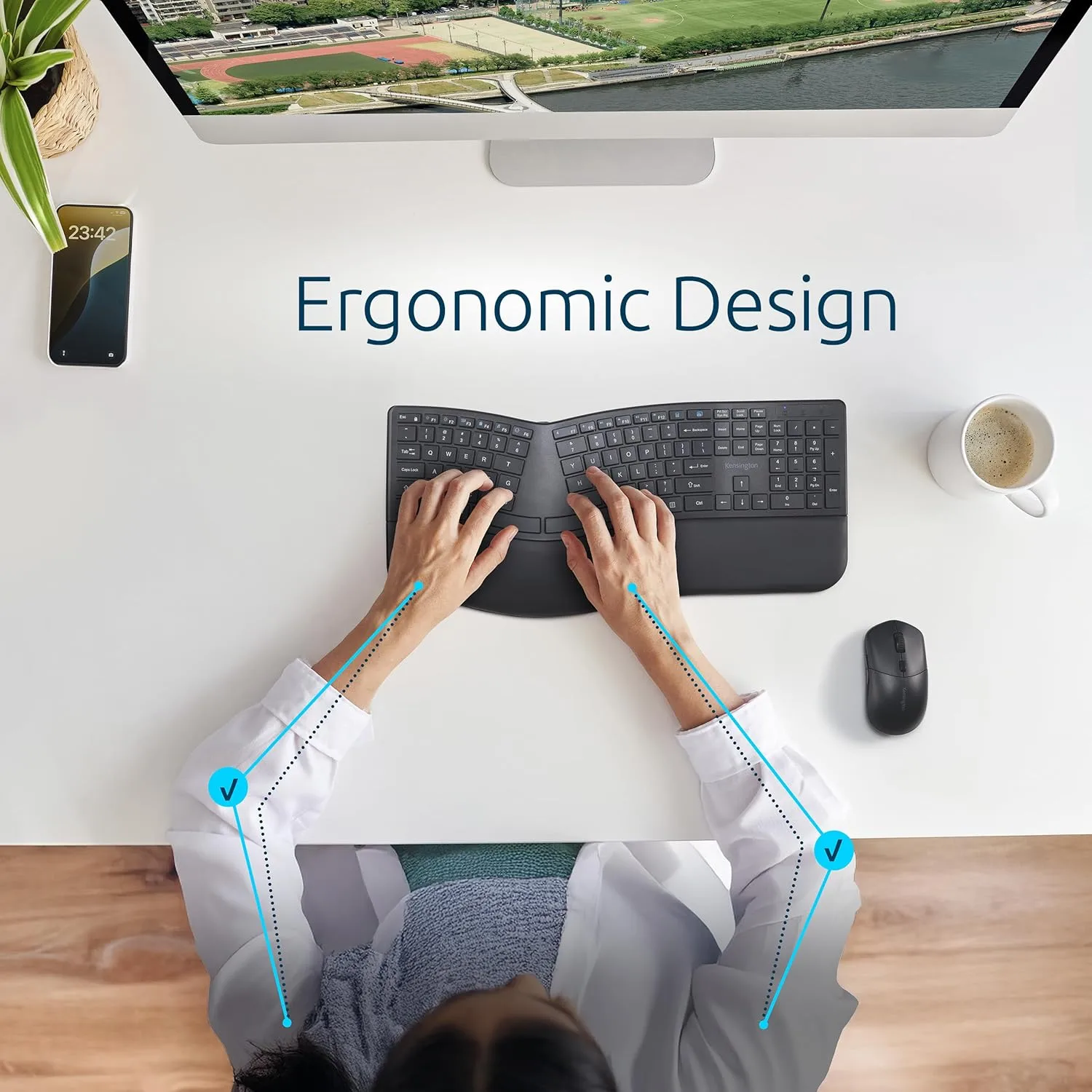 Kensington Pro Fit Ergo EQ Rechargeable Wireless Ergonomic Keyboard & Desktop Set
