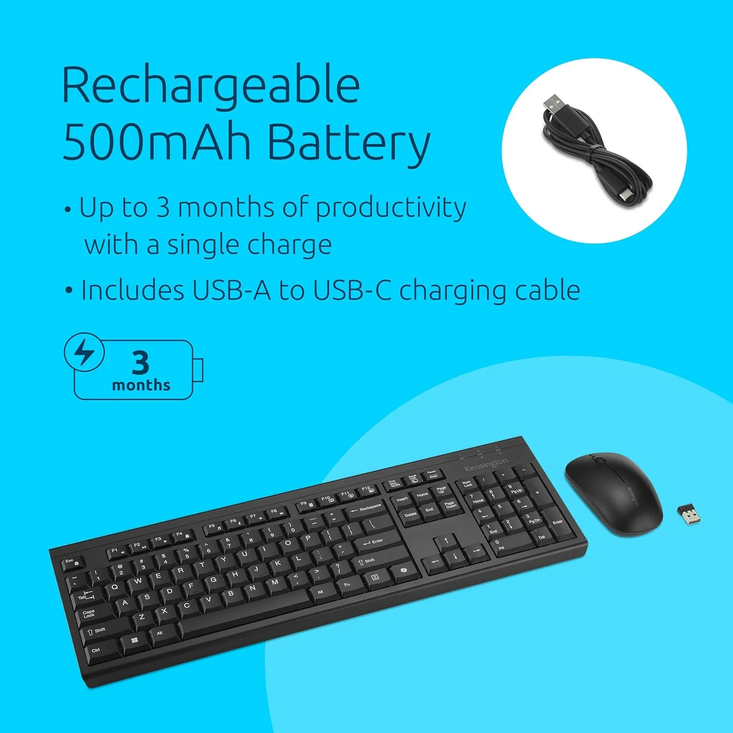 Kensington KM270 EQ Rechargeable Bluetooth Keyboard & Mouse Desktop Set