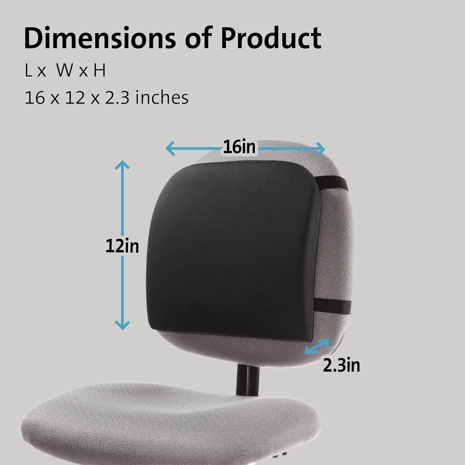 Kensington Memory Foam Backrest, 16 X 12 X 16, Black