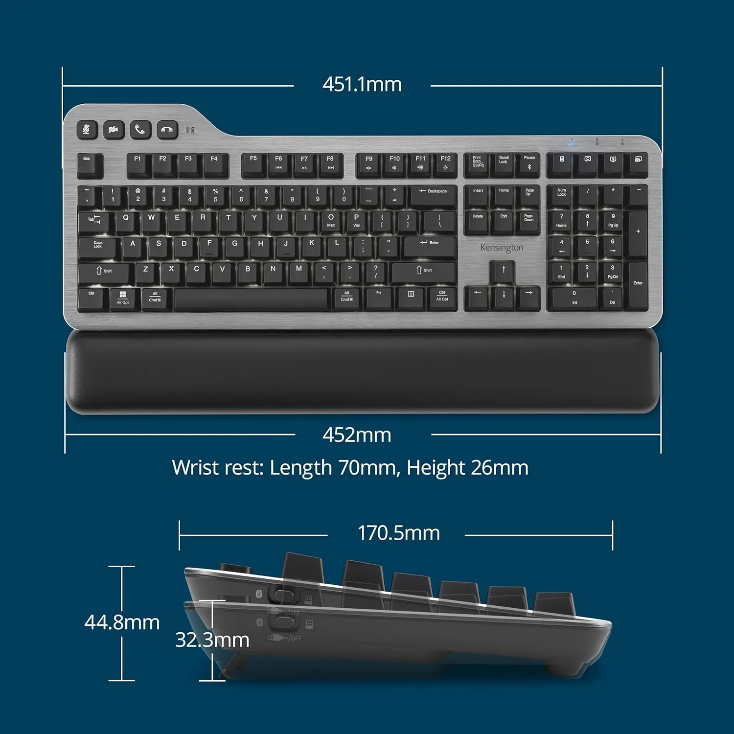 Kensington MK7500F Silent Mechanical Keyboard - Full Size, Wireless, Backlit, Rechargeable