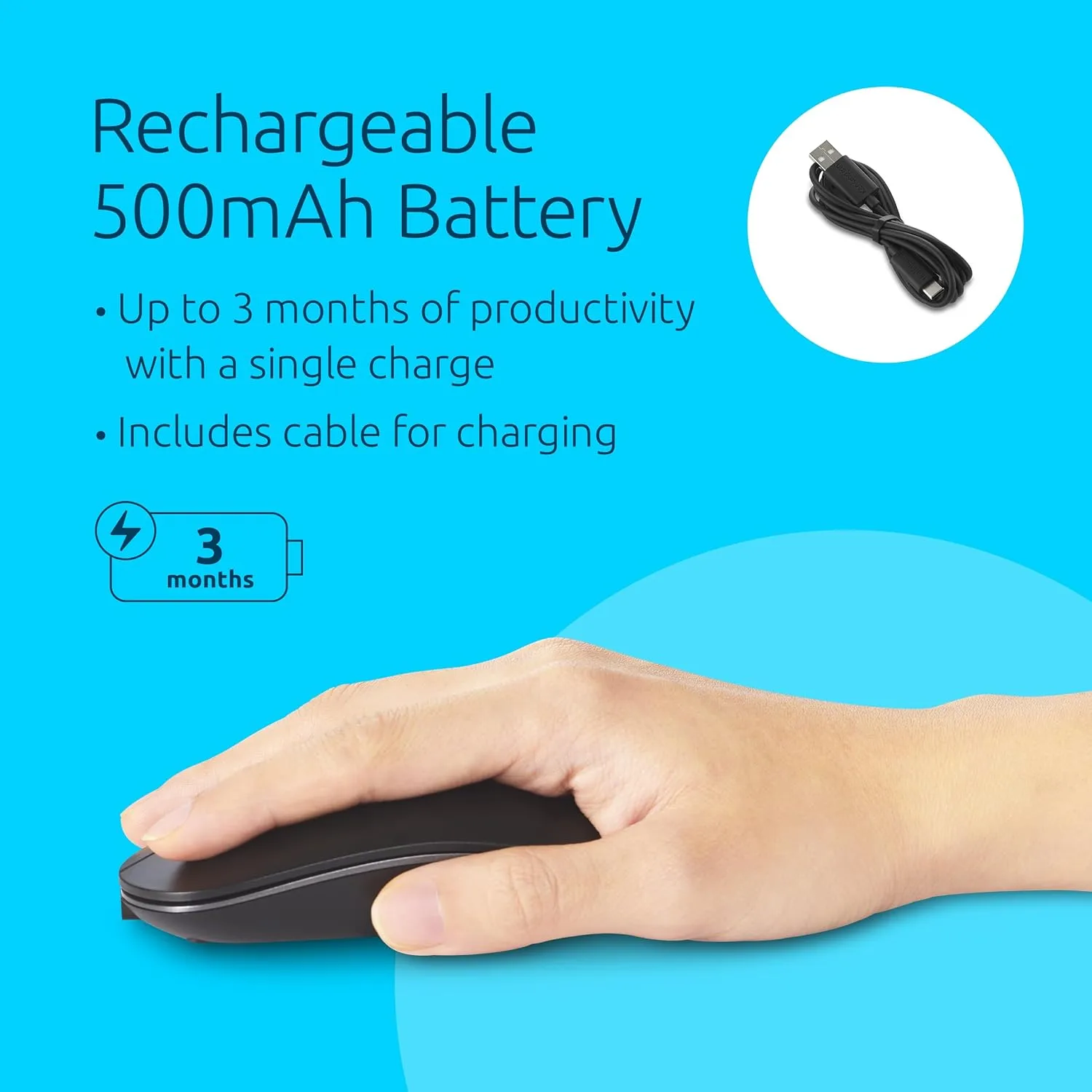 Kensington MY230 EQ Wireless Rechargeable Mouse, Ambidextrous Design, Quiet-Click, 2.4GHz, Bluetooth 5.0, Black (K75303NA)
