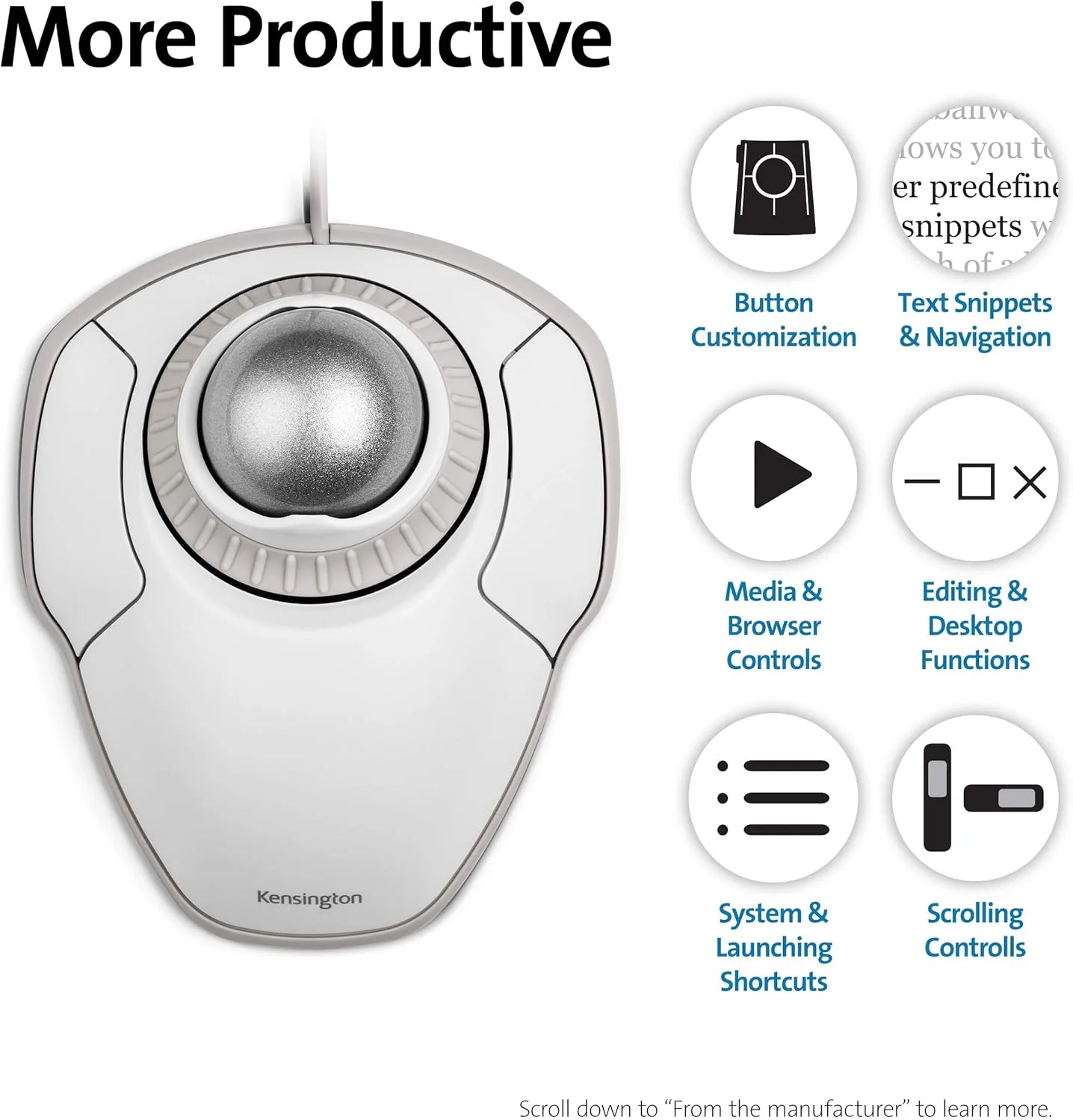 Kensington Orbit Trackball Mouse with Scroll Ring (White) (K72500WW) White-Grey wired usb