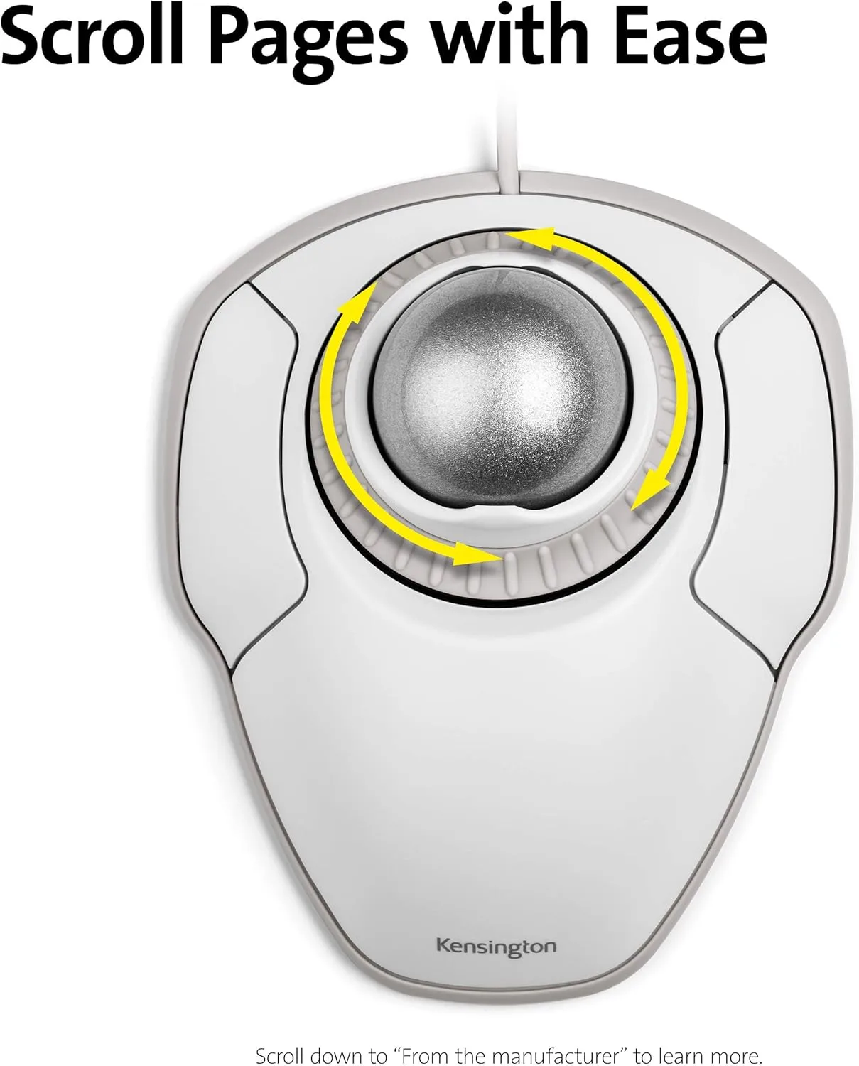 Kensington Orbit Trackball Mouse with Scroll Ring (White) (K72500WW) White-Grey wired usb