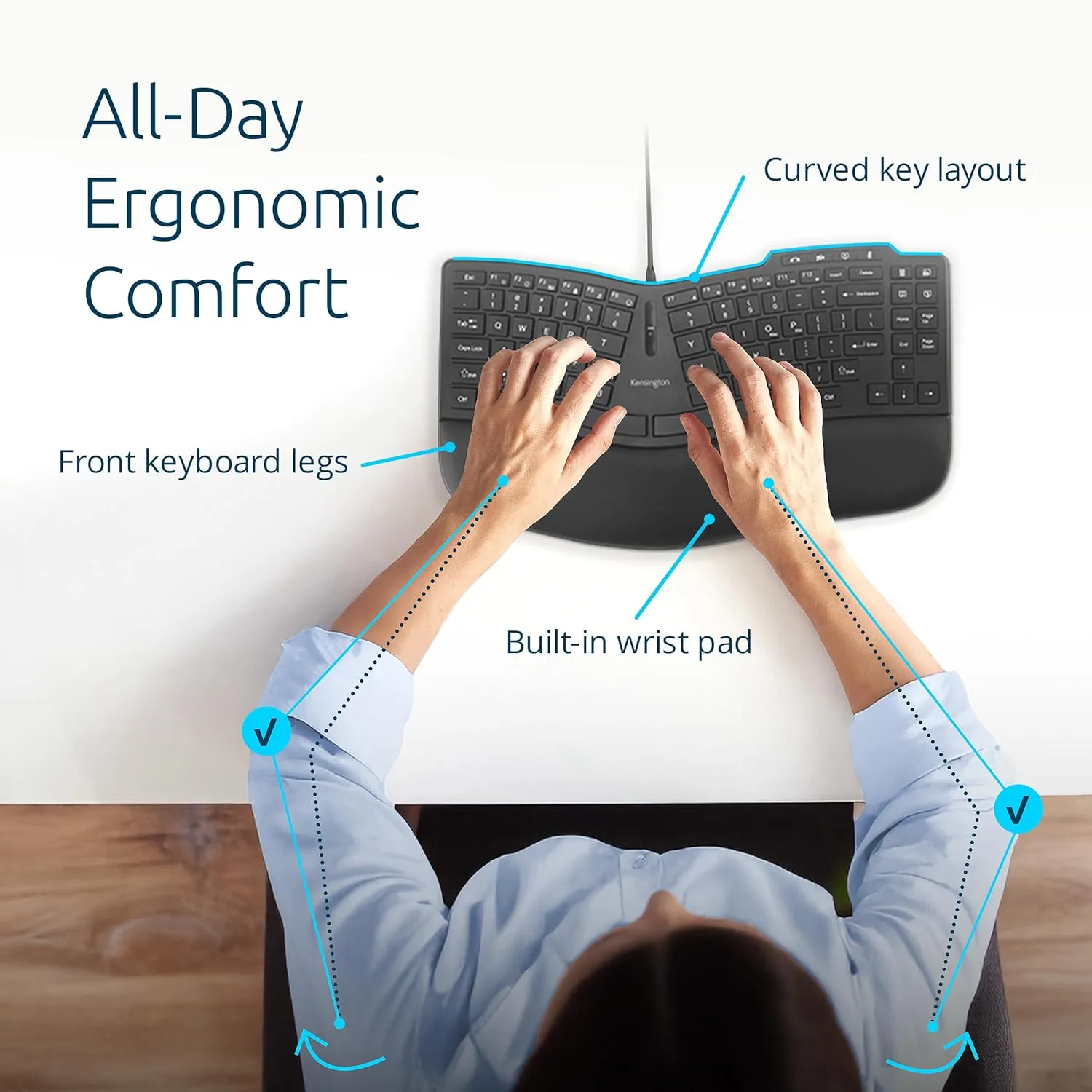 Kensington Pro Fit Ergo KB675 EQ TKL Wired Keyboard, USB-A Connection, Ergonomic Curved Design, Programmable Keys (K75497NA)