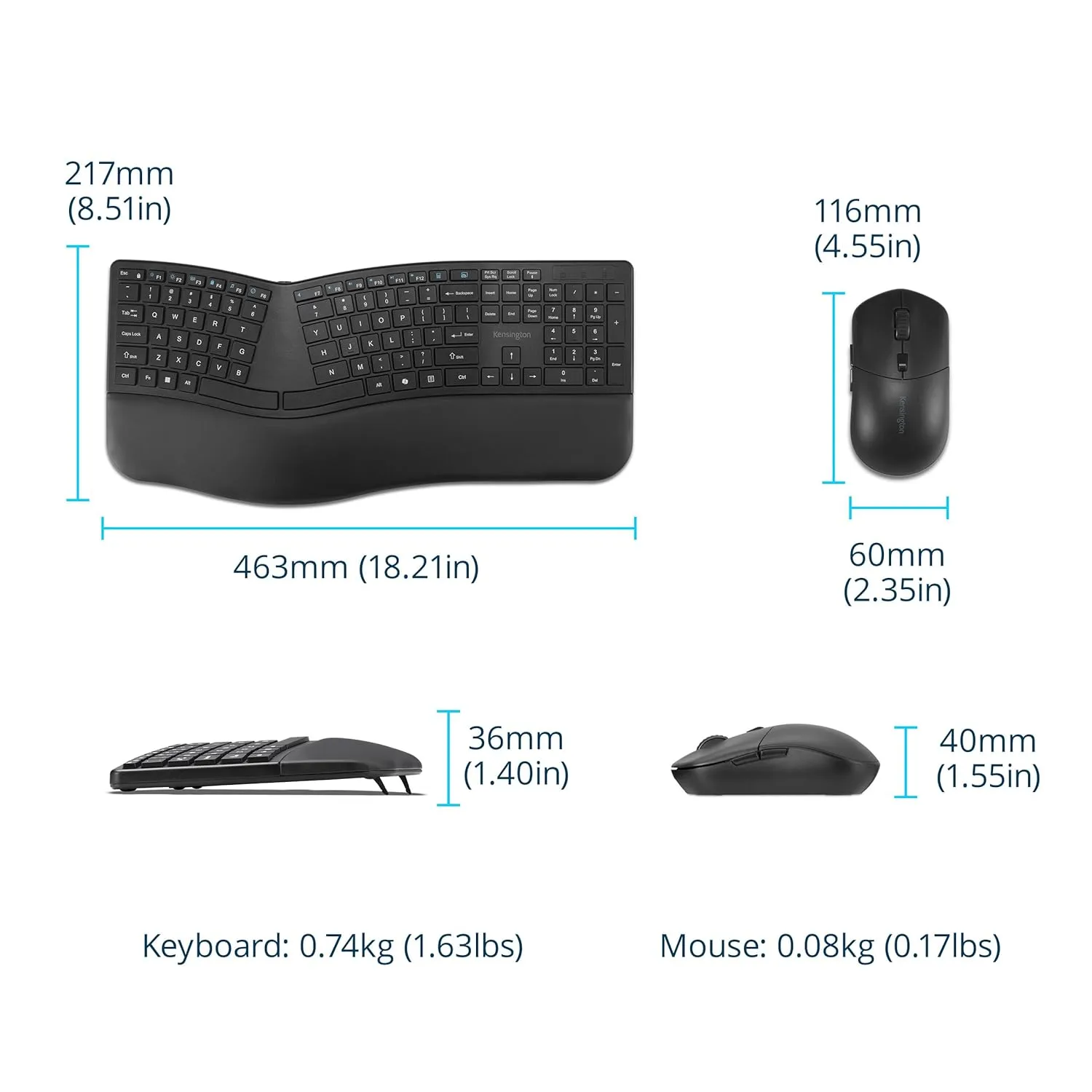 Kensington Pro Fit Ergo EQ Rechargeable Wireless Ergonomic Keyboard & Desktop Set