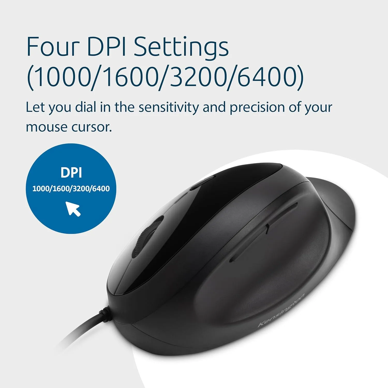 Kensington Pro Fit Ergo Wired Mouse - Cable - Black - USB - 3200 dpi - 5 Button(s)