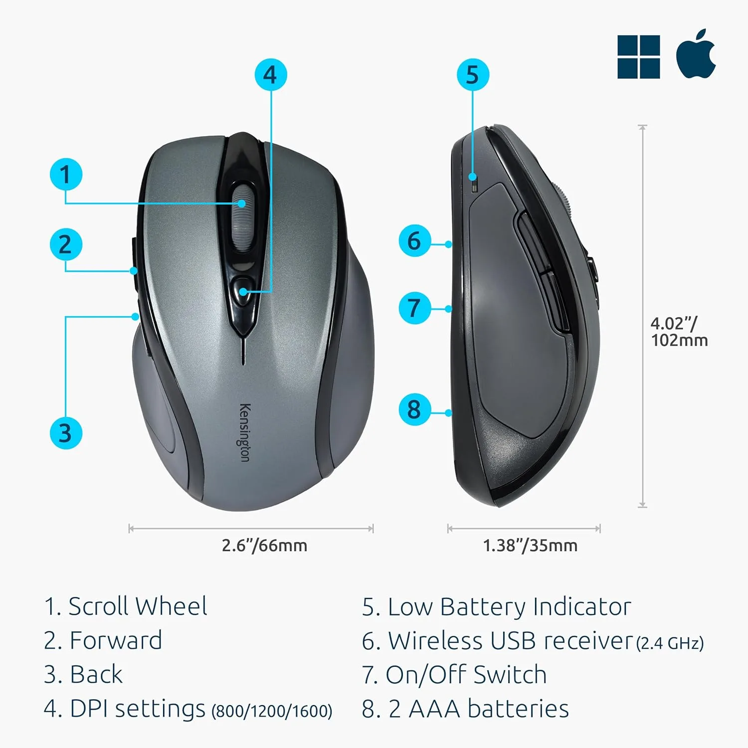 Kensington Pro Fit Mid-Size Wireless Mouse