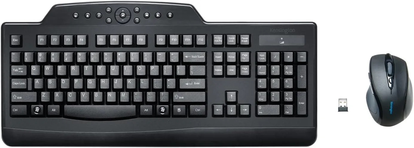 Kensington Pro Fit Wireless Media Desktop Set with Keyboard and Mouse (K72408US), Black