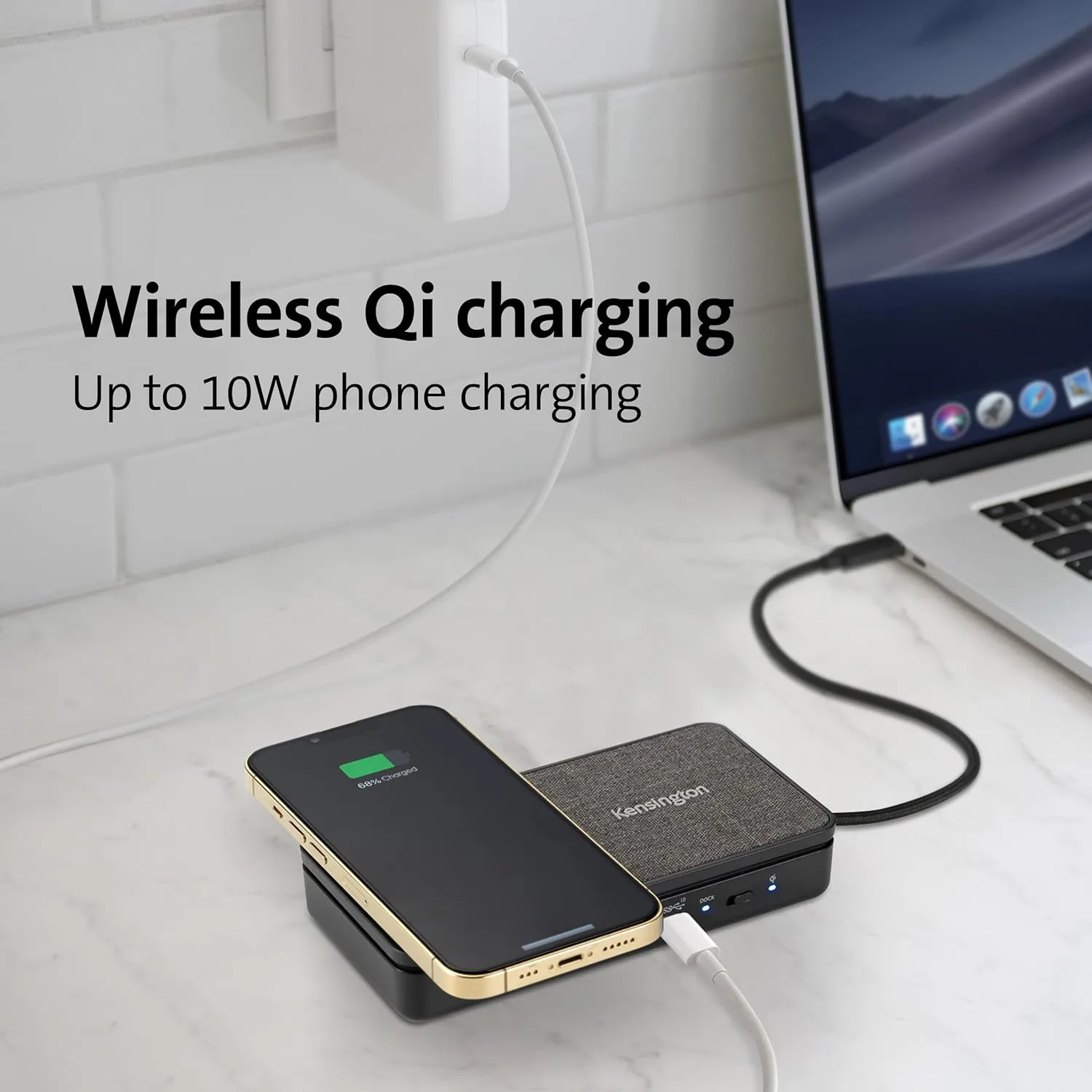 Kensington USB-C Hub with Qi Charging, Dual HDMI 4K@60Hz, 100W PD Pass Through Charging, 1Gbps Ethernet Port