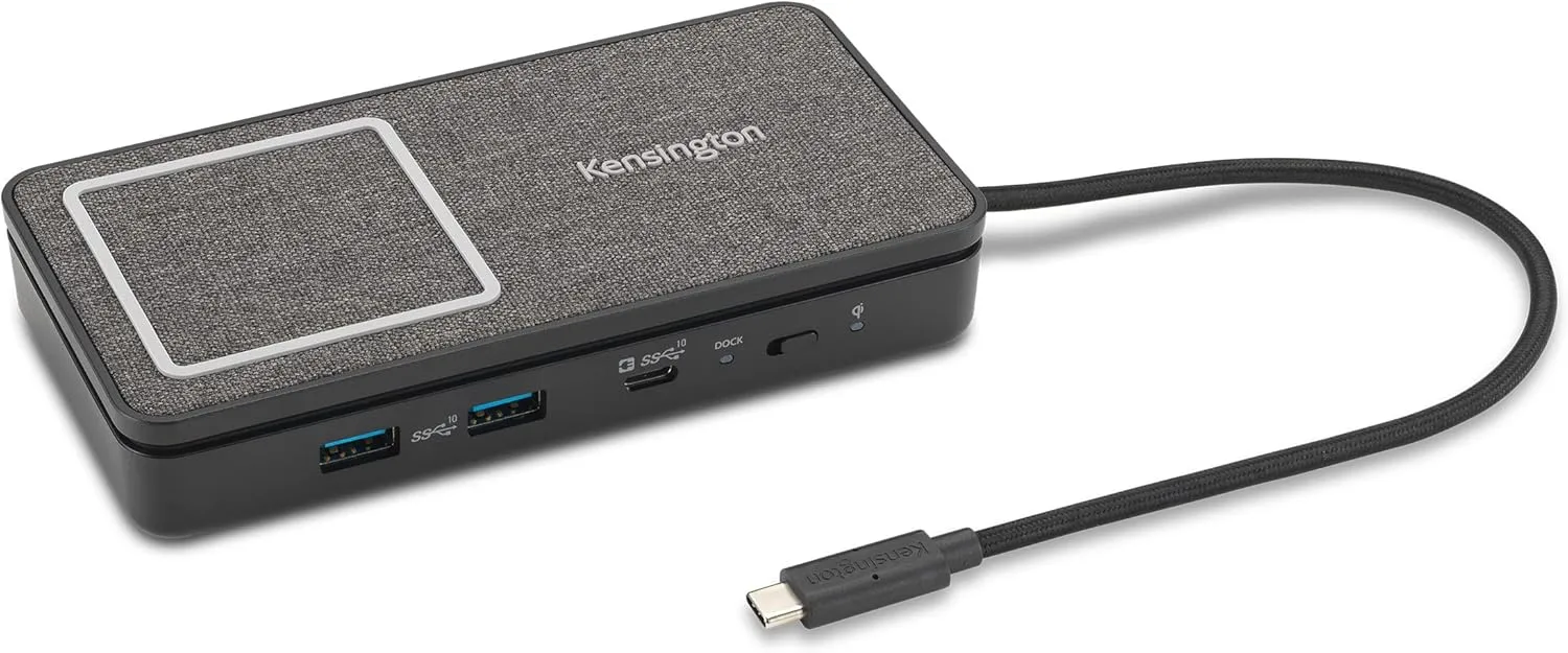 Kensington USB-C Hub with Qi Charging, Dual HDMI 4K@60Hz, 100W PD Pass Through Charging, 1Gbps Ethernet Port