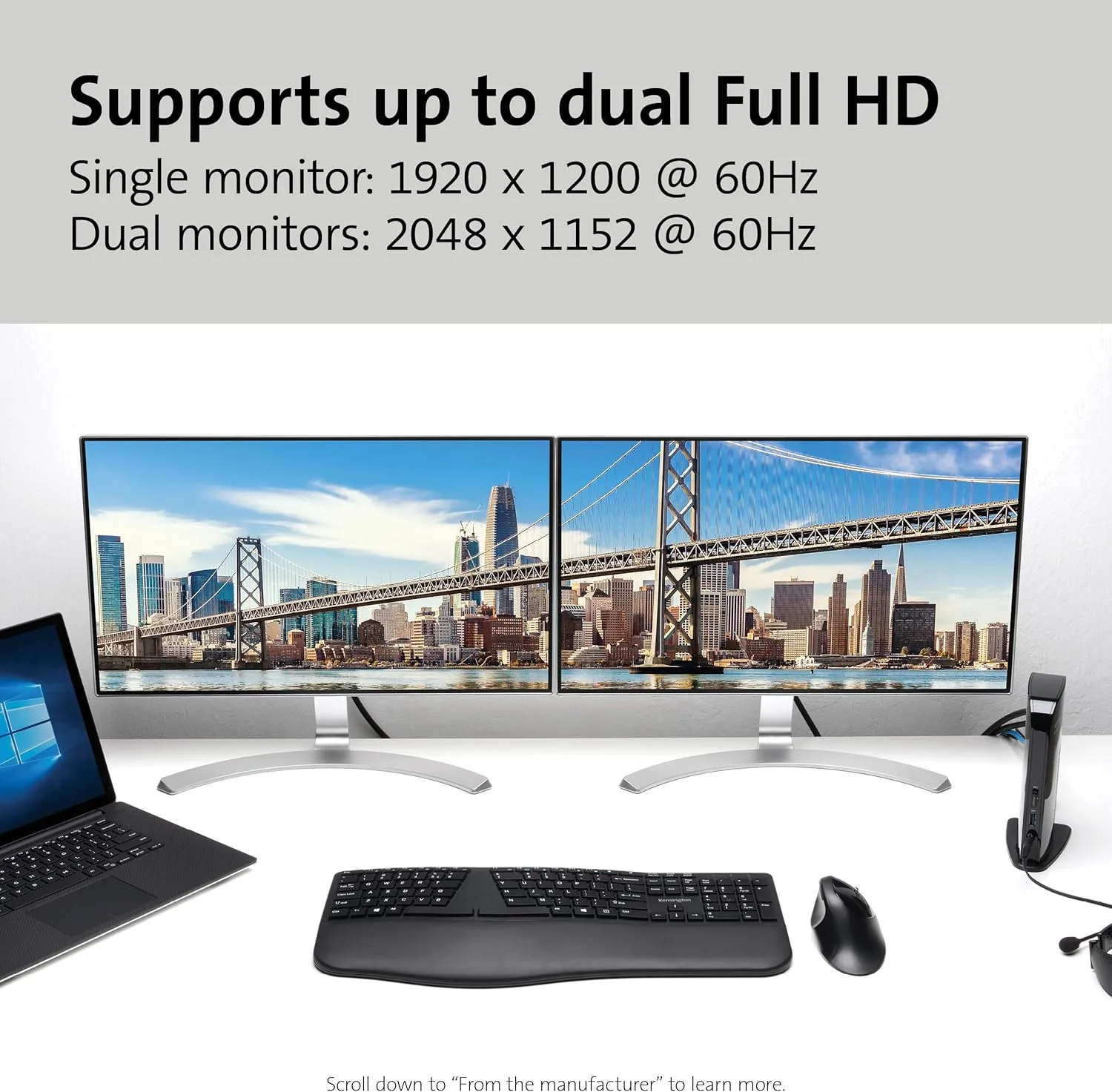 Kensington USB 3.0 Dual Display Docking Station for MacBooks, Windows and Surface (K33972US) USB-A Dual Monitor Dual Display
