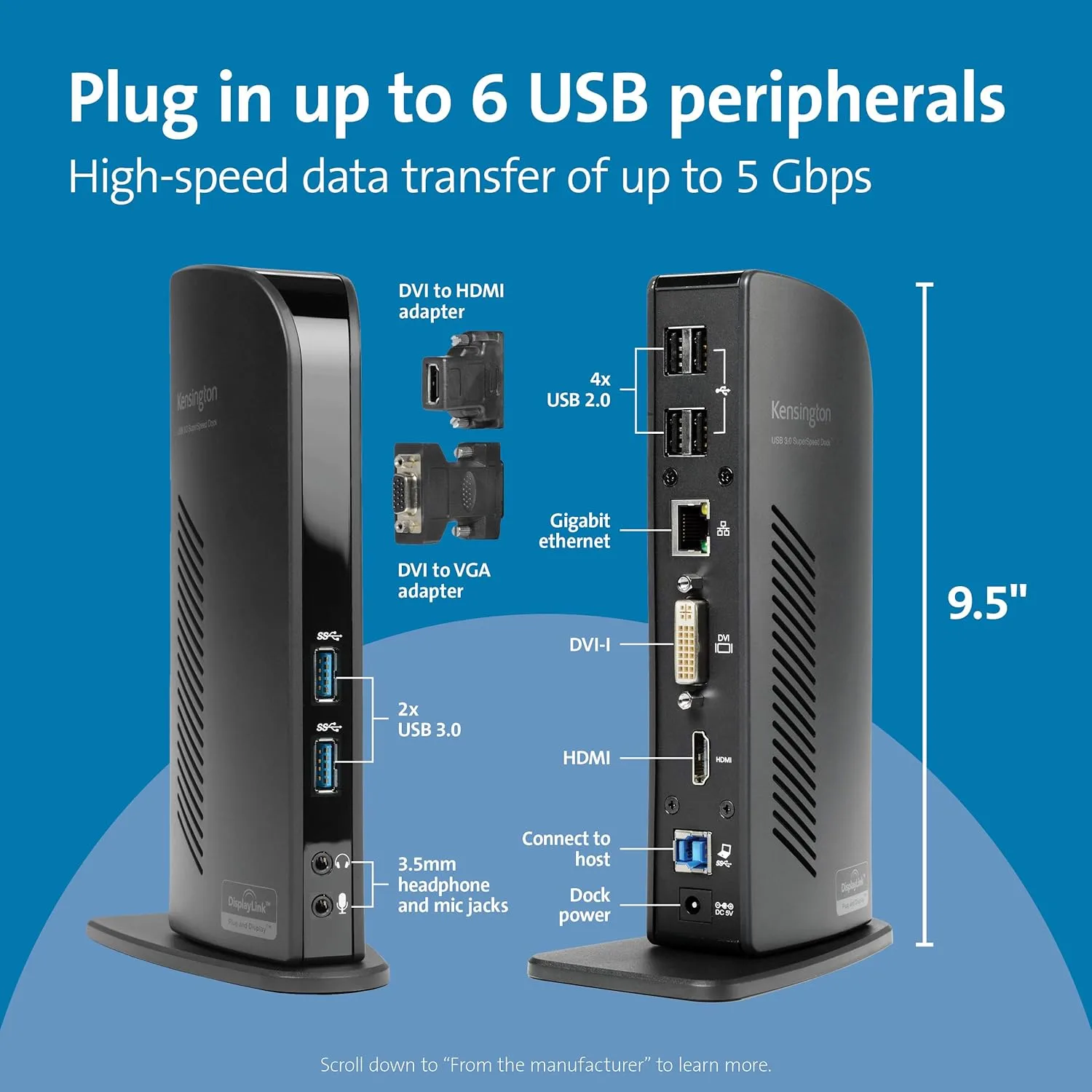 Kensington USB 3.0 Dual Display Docking Station for MacBooks, Windows and Surface (K33972US) USB-A Dual Monitor Dual Display