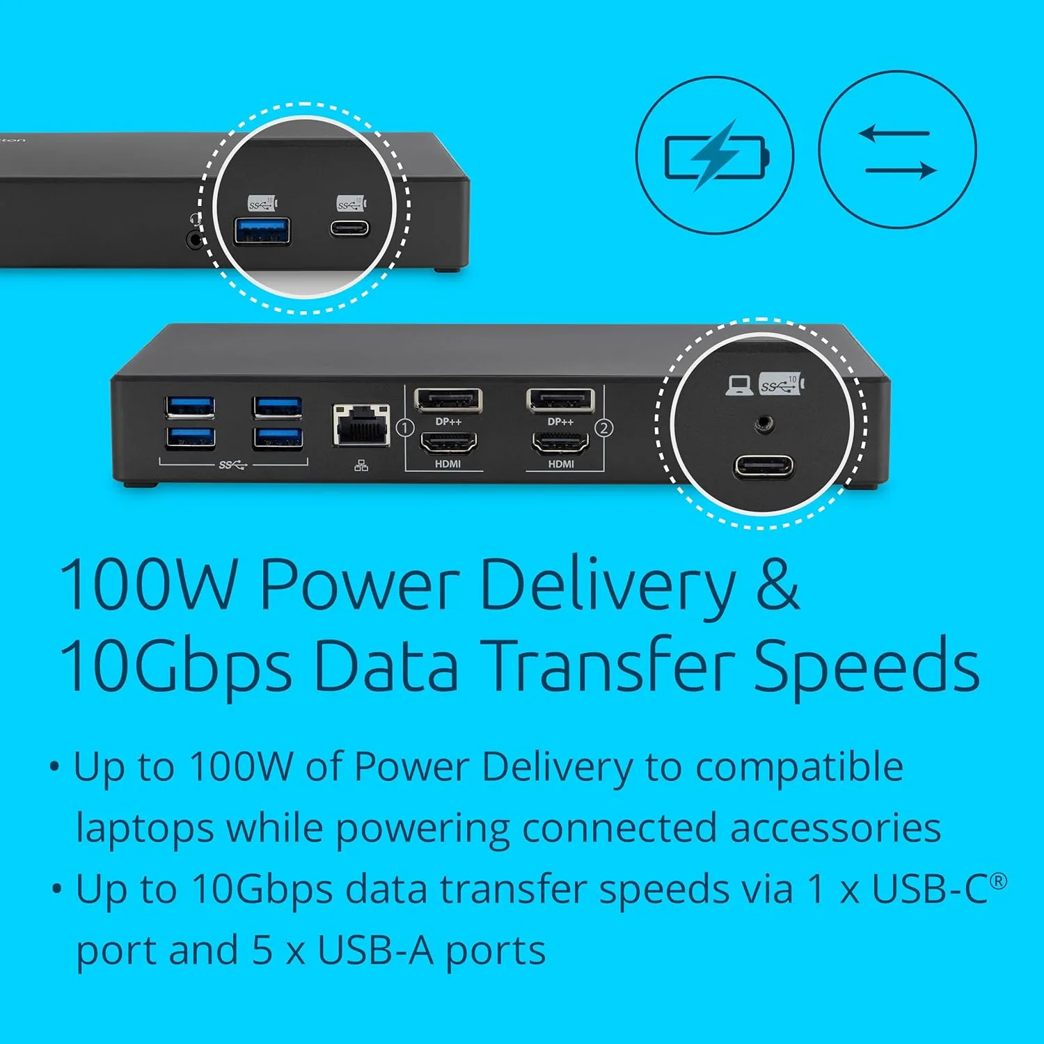Kensington SD4781P USB-C & USB-A DisplayLink Docking Station, Dual 4K Display, 2xHDMI, 2xDisplayPort
