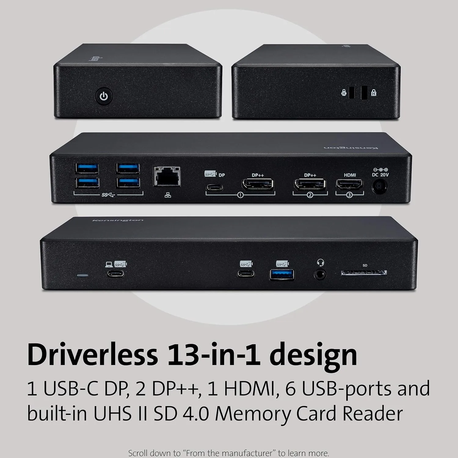 Kensington SD4850P USB-C Docking Station for Dell, HP, Lenovo, Surface, PixelBook, Pixel Slate- Dual 4K Video