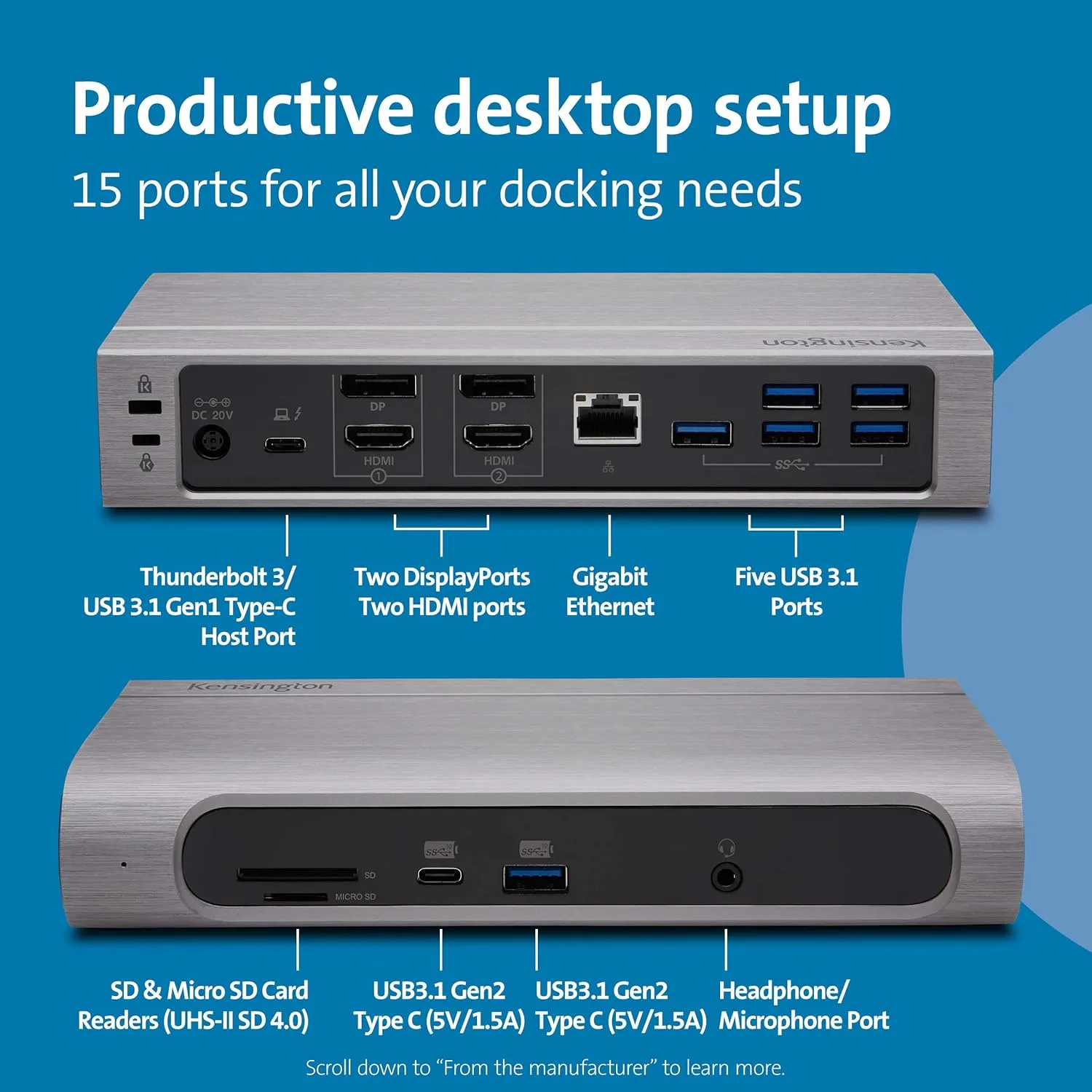 Kensington SD5600T Thunderbolt 3 USB-C 14-in-1 Dual 4K Docking Station