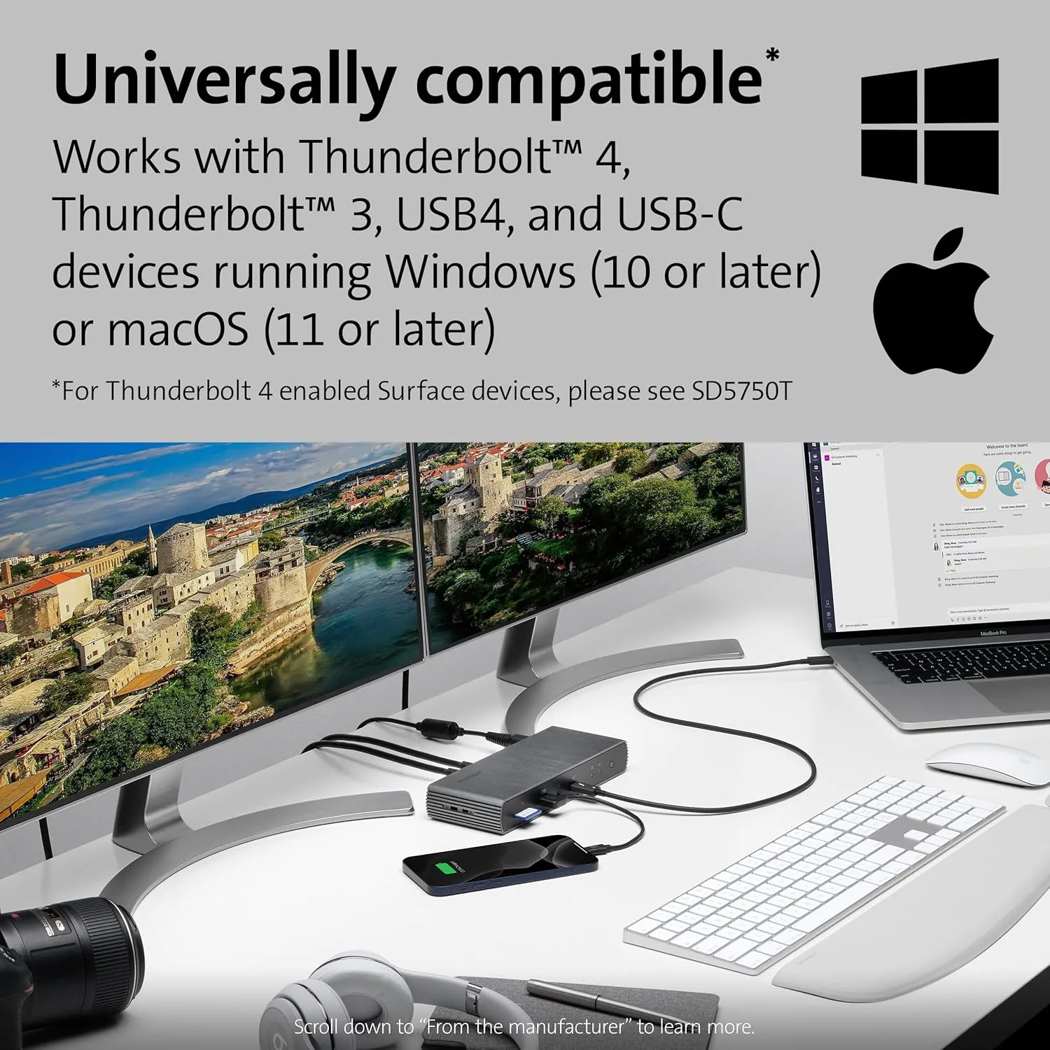 Kensington SD5700T Thunderbolt 4 Docking Station, Dual 4K, 90W PD - Window and Mac OS (K35175NA) Thunderbolt 4 Display: Dual