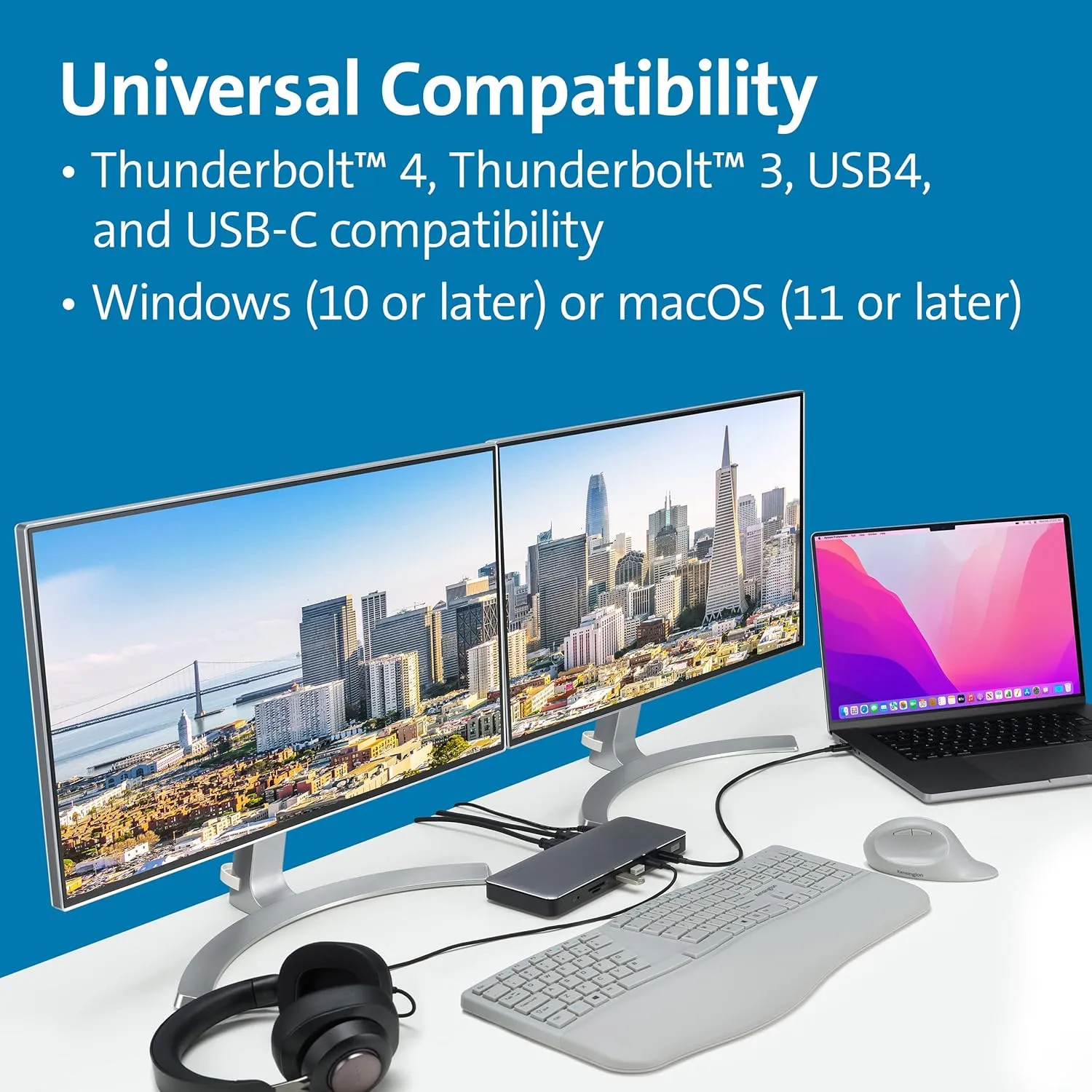 Kensington SD5760T Thunderbolt 4 Dual 4K Docking Station, 100W PD, 2 x HDMI, Thunderbolt Port, SD/Micro SD 4.0 Card Slots
